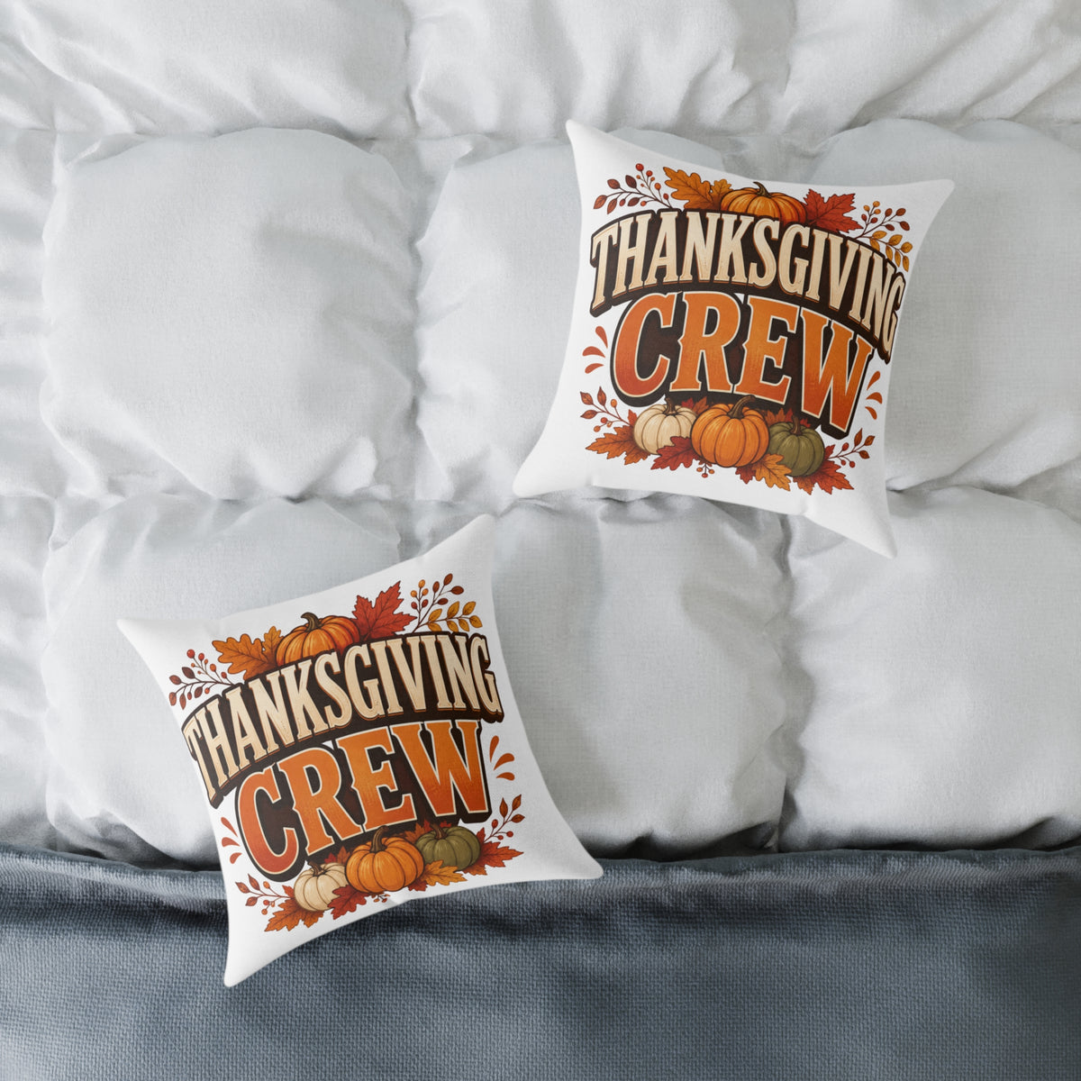 Thanksgiving Crew Throw Pillow — Fall Pumpkin Decorative Cushion