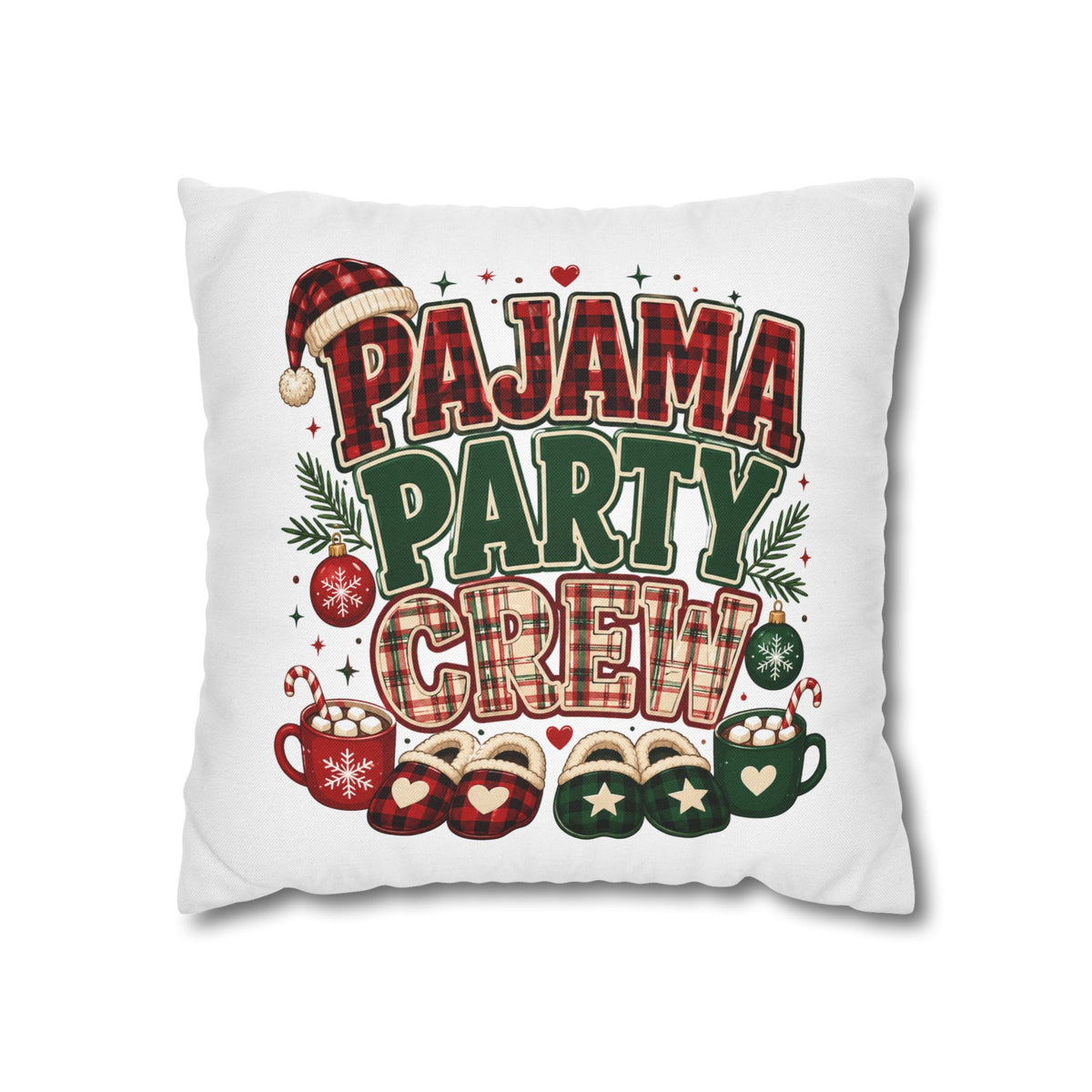 Christmas Pajama Party Crew Pillowcase — Christmas Holiday Decorative Throw Pillow Cover