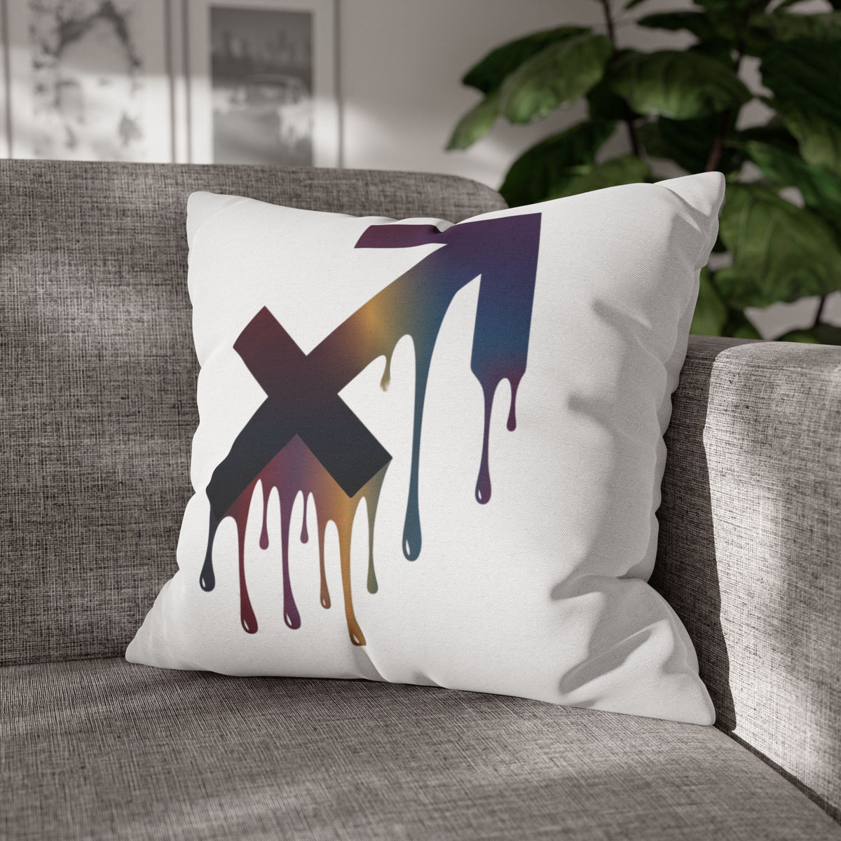 Sagittarius Dripping Arrow Logo Pillowcase — Modern Graphic Accent Pillow