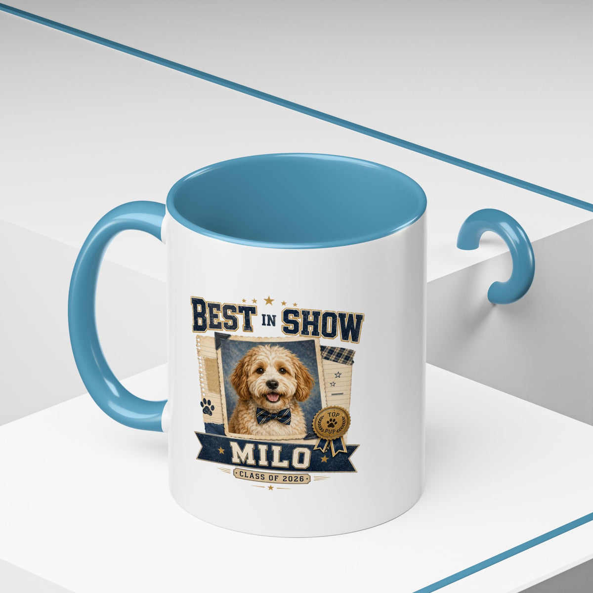 Milo Bailey Dog Dad Mom Best in Show Personalized Dog Mug — "Milo" Photo Accent Coffee Mug
