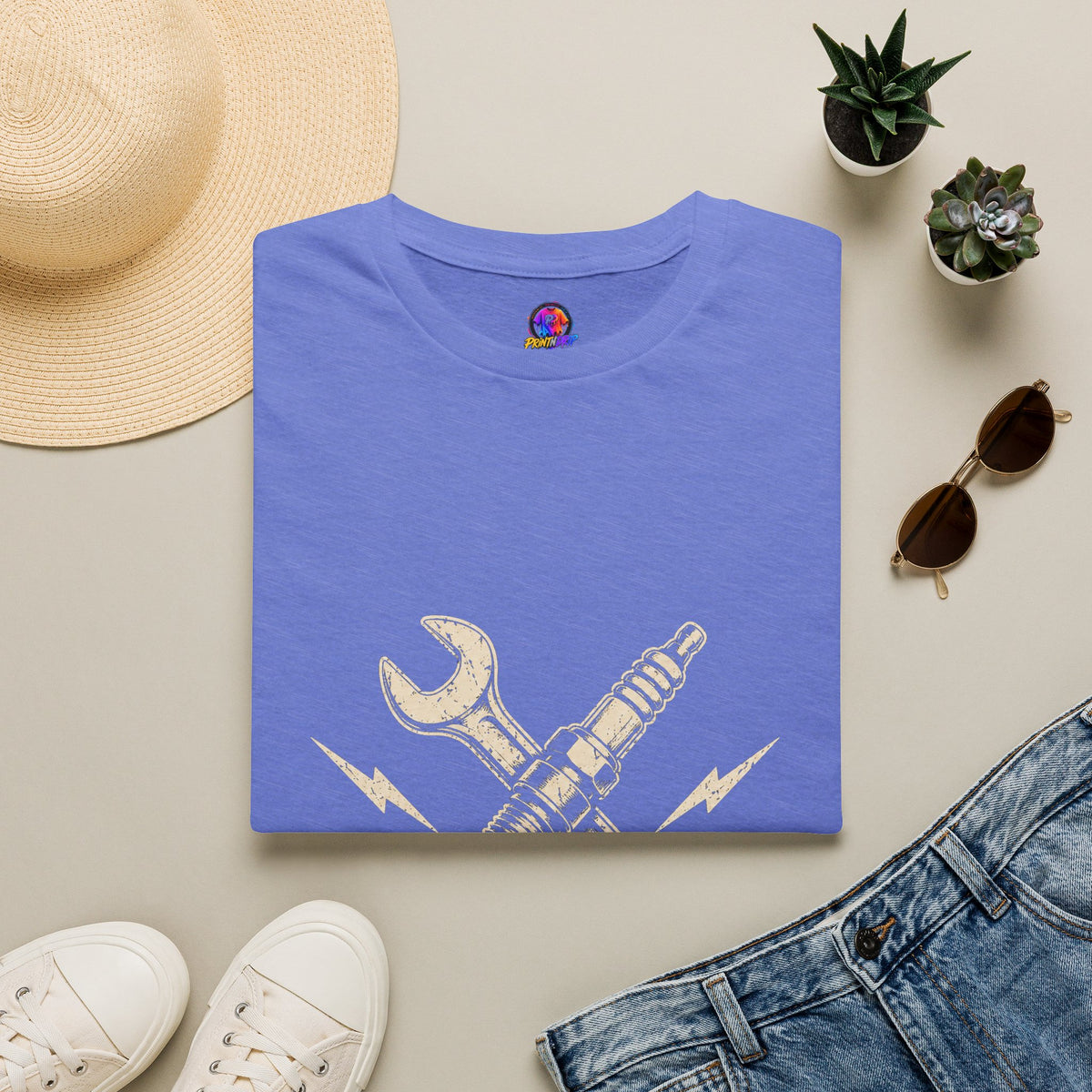 Built Not Bought T-Shirt — Vintage Mechanic Spark Plug & Wrench Tee for DIY Car Enthusiasts