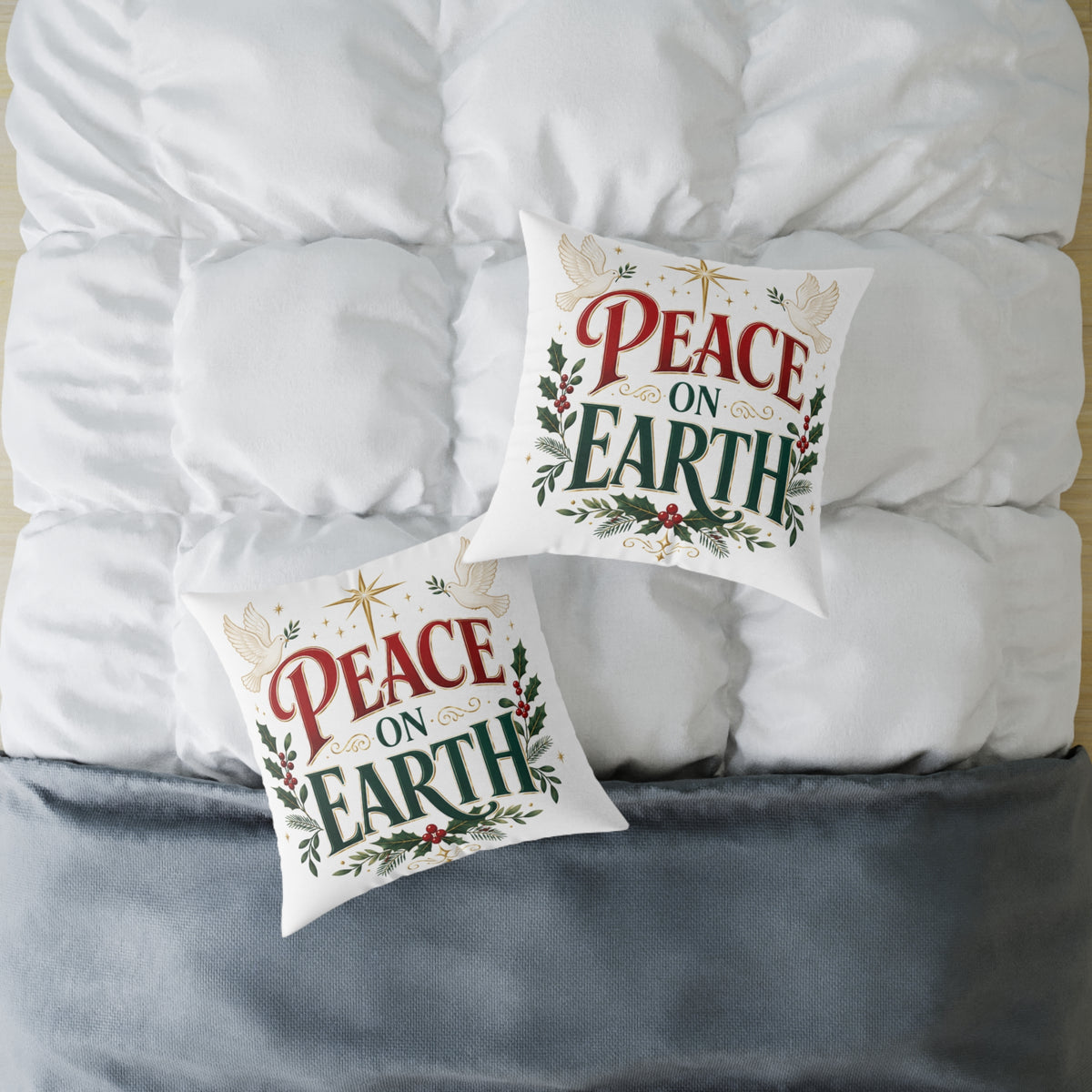 Christmas Peace on Earth Holiday Throw Pillow — Christmas Decorative Square Cushion
