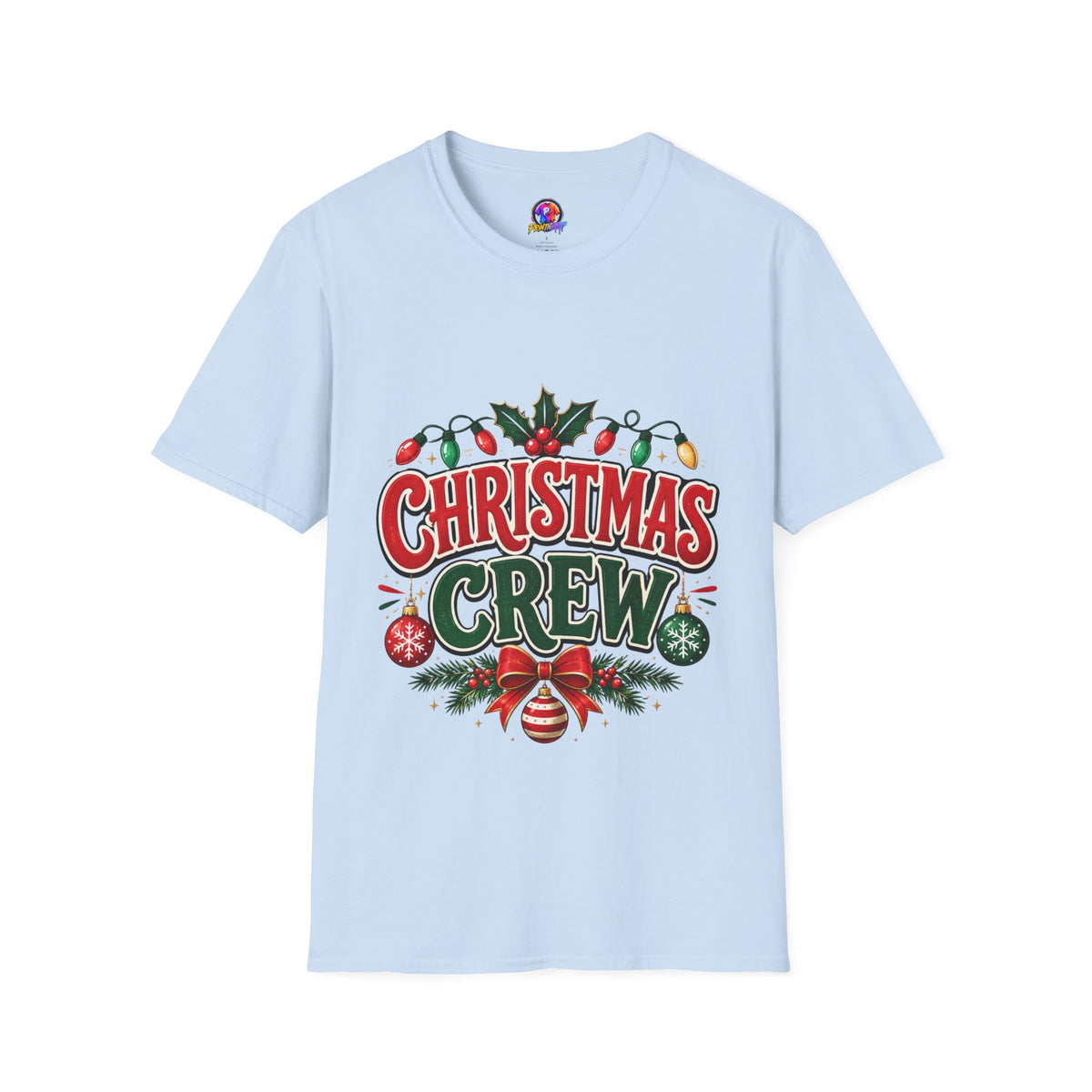 Christmas Crew T-Shirt — Festive Holiday Graphic Tee with Lights & Holly