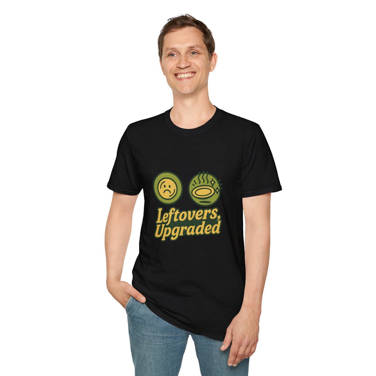 Leftovers Upgraded T-Shirt — Funny Foodie Tee with Soup & Smiley Icons - Trending Now - September 2026