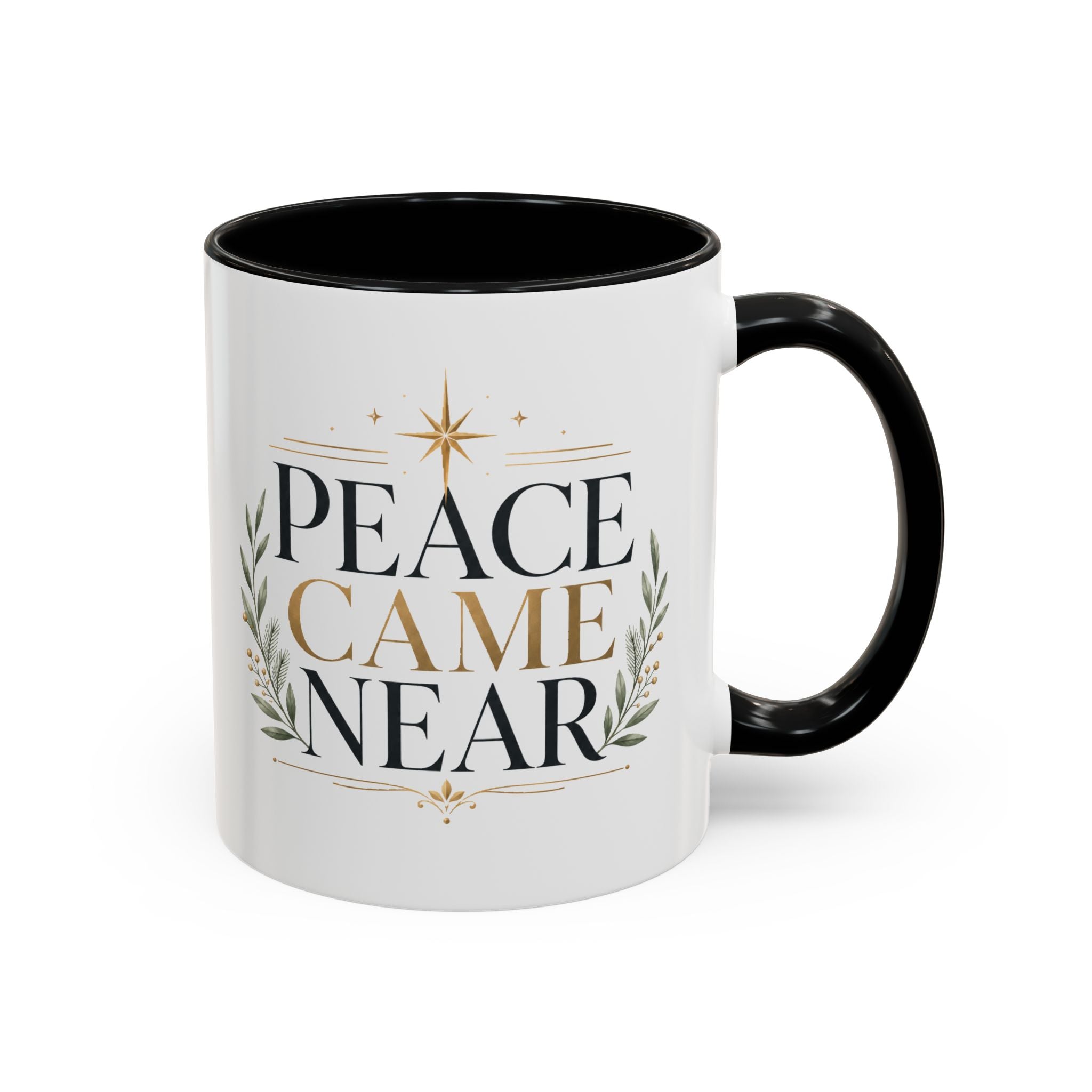 Christmas Peace Came Near Accent Coffee Mug — Holiday Christian Christmas Tea Cup
