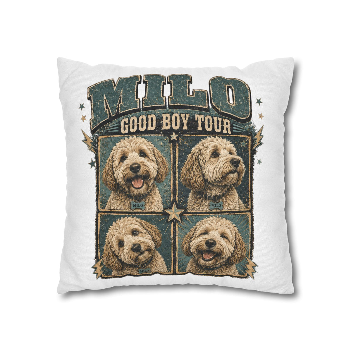 Dog Pillowcase— "MILO Good Boy Tour" Spun Polyester Throw Pillowcase Milo Bailey Dog Dad Mom