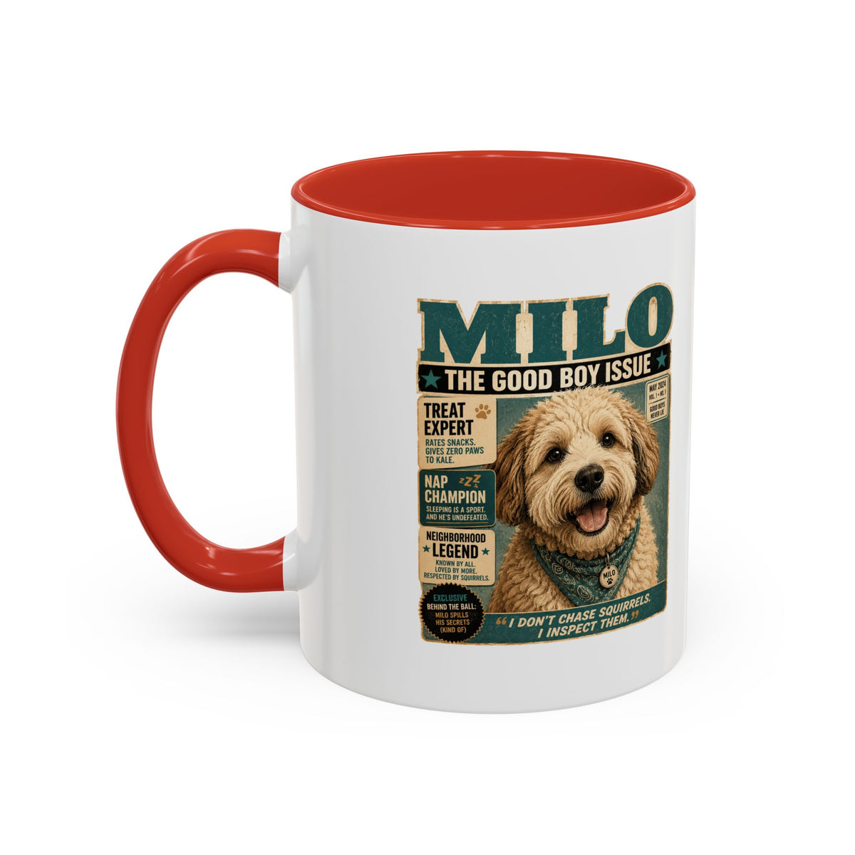 Milo Bailey Dog Dad Mom Milo 'The Good Boy Issue' Accent Coffee Mug – Cute Dog Magazine Cover Design