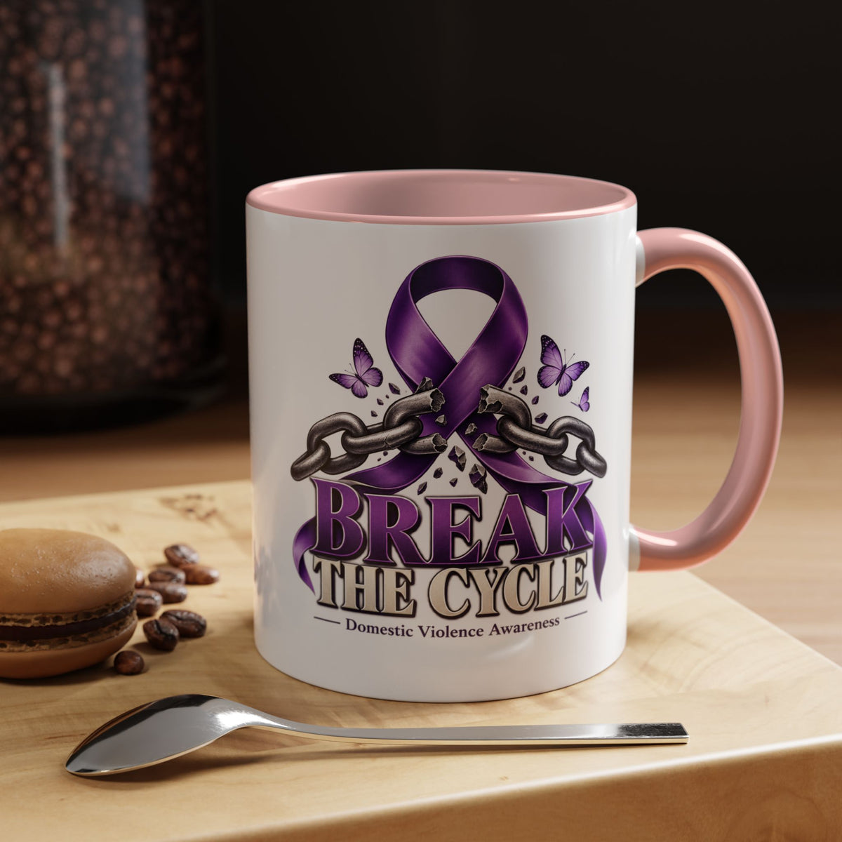 Break the Cycle Coffee Mug – Domestic Violence Awareness Purple Ribbon (11/15oz)