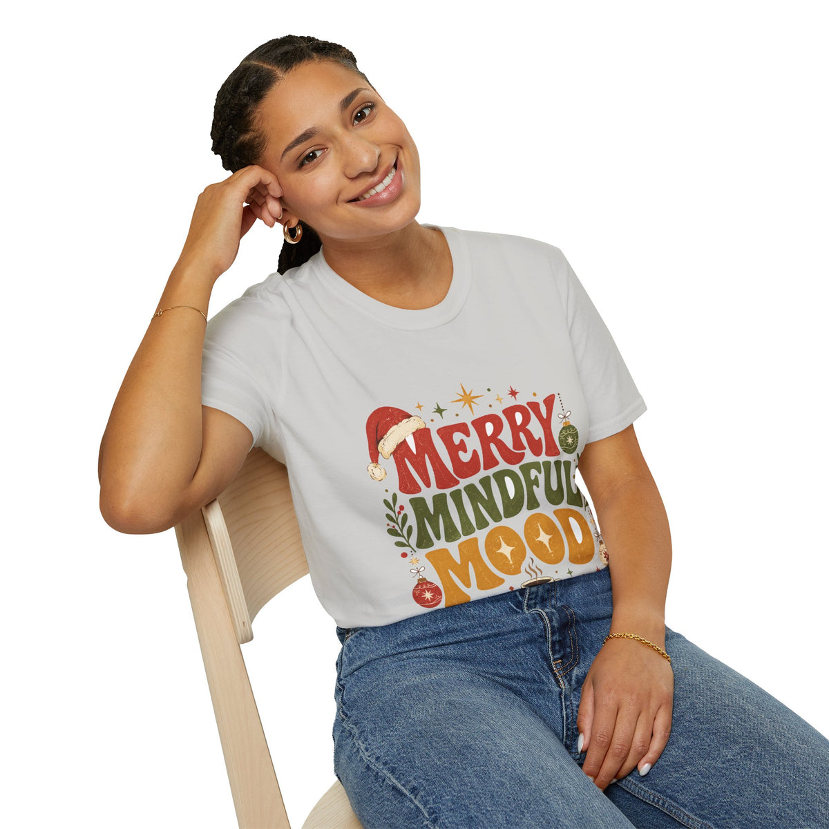 Merry Mindful Mood T-Shirt — Cozy Holiday Christmas Graphic Tee
