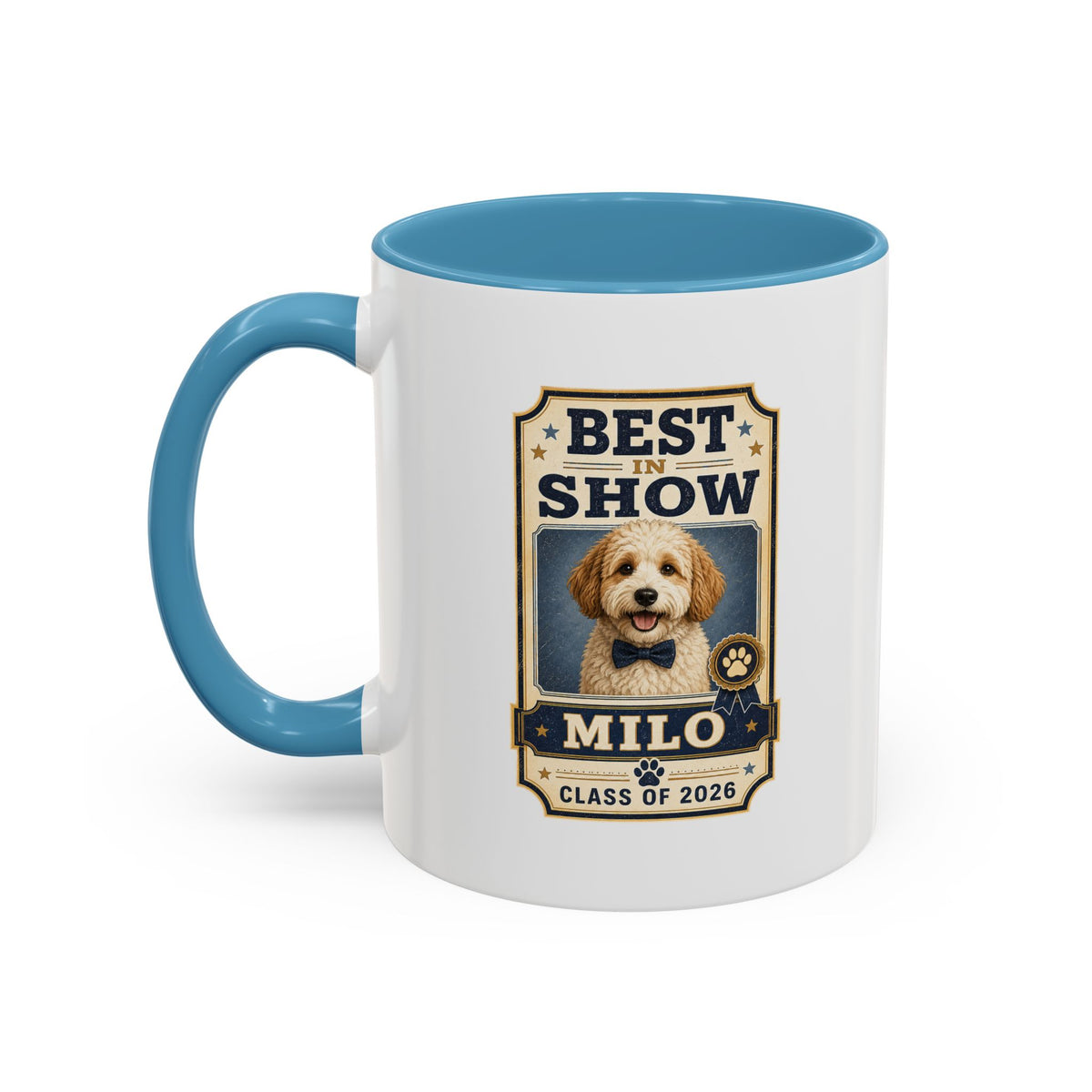 Milo Bailey Dog Dad Mom Best in Show Personalized Dog Photo Coffee Mug — Custom Pet Name (e.g., Milo) — Class of 2026 Accent Mug