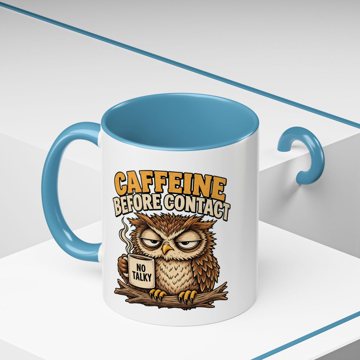 Funny And Witty "Caffeine Before Contact" Accent Coffee Mug (11, 15oz)
