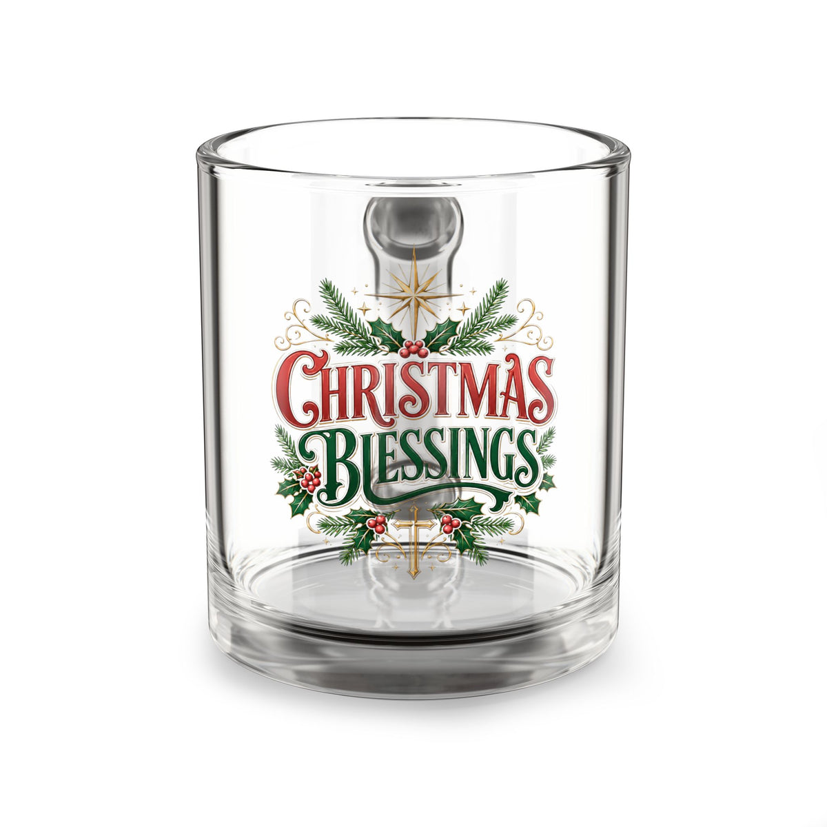 Christmas Glass Mug 10 oz Glass Mug — "Christmas Blessings" Festive Holiday Coffee & Tea Cup