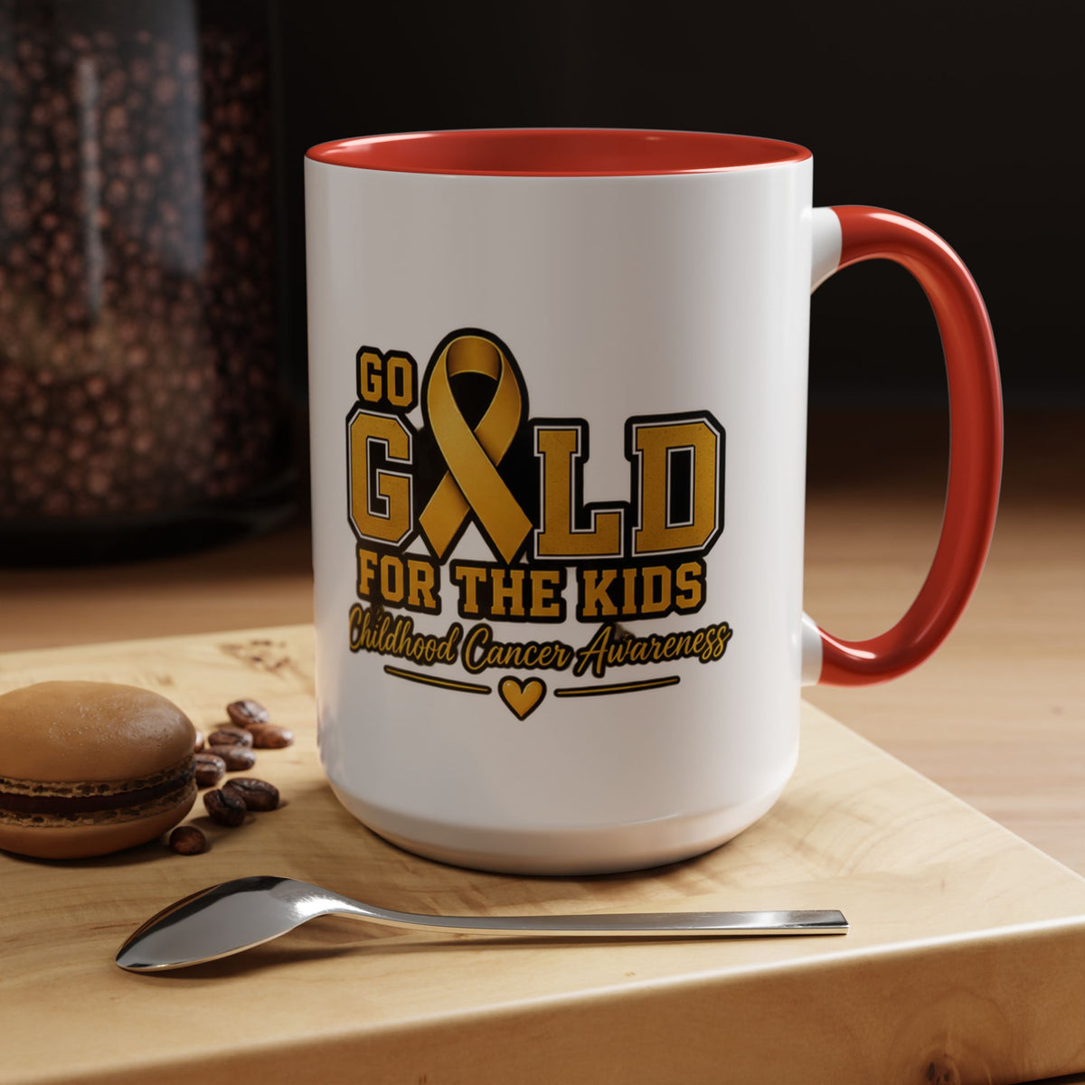 Gold For The Kids Coffee Mug — Childhood Cancer Awareness Accent Mug (11/15oz)