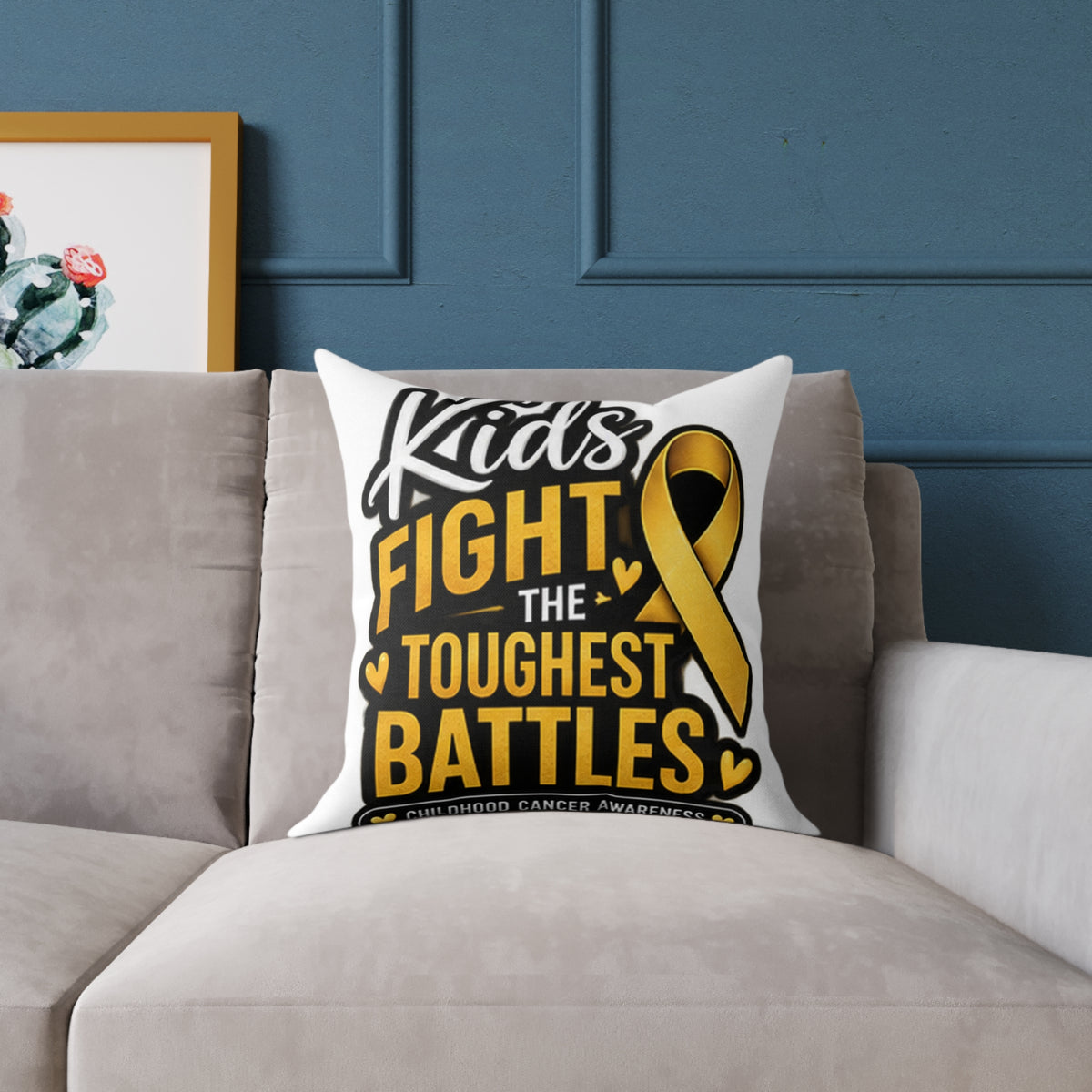 Childhood Cancer Kids Fight the Toughest Battles Gold Ribbon Pillow