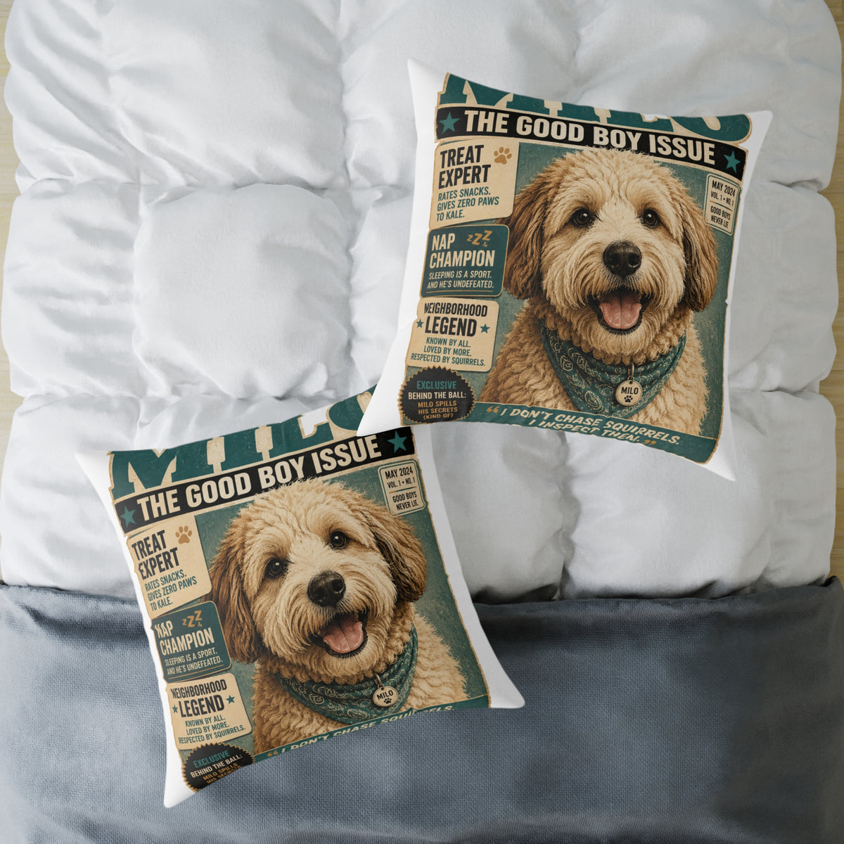 Milo Bailey Dog Dad Mom Square Pillow — 'The Good Boy Issue' Vintage Dog Cover
