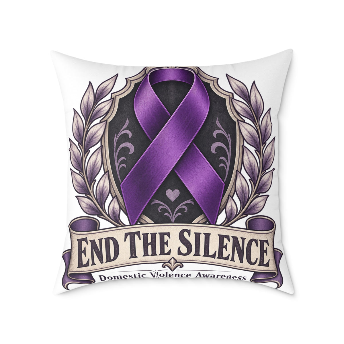 End the Silence Purple Ribbon Square Pillow - Domestic Violence Awareness Throw Pillow