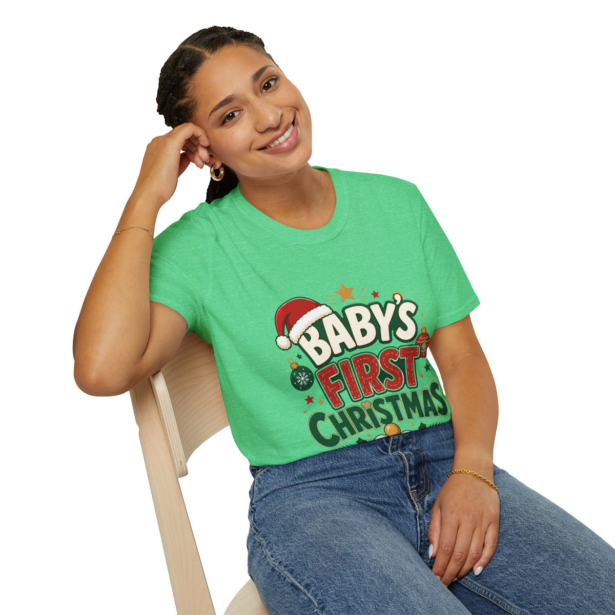 Baby's First Christmas T-Shirt — Festive Santa Hat & Ornaments Holiday Tee