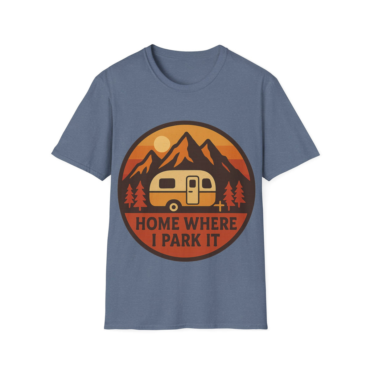 "Home Where I Park It" Vintage Camper Van Graphic Tee - Retro Sunset Mountain White T-Shirt - Trending Now - September 2026
