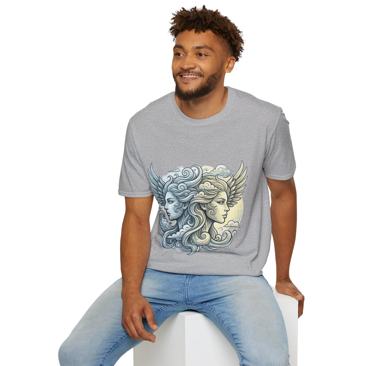 Mythic Moon & Sun Faces T-Shirt — Celestial Duality Graphic Tee