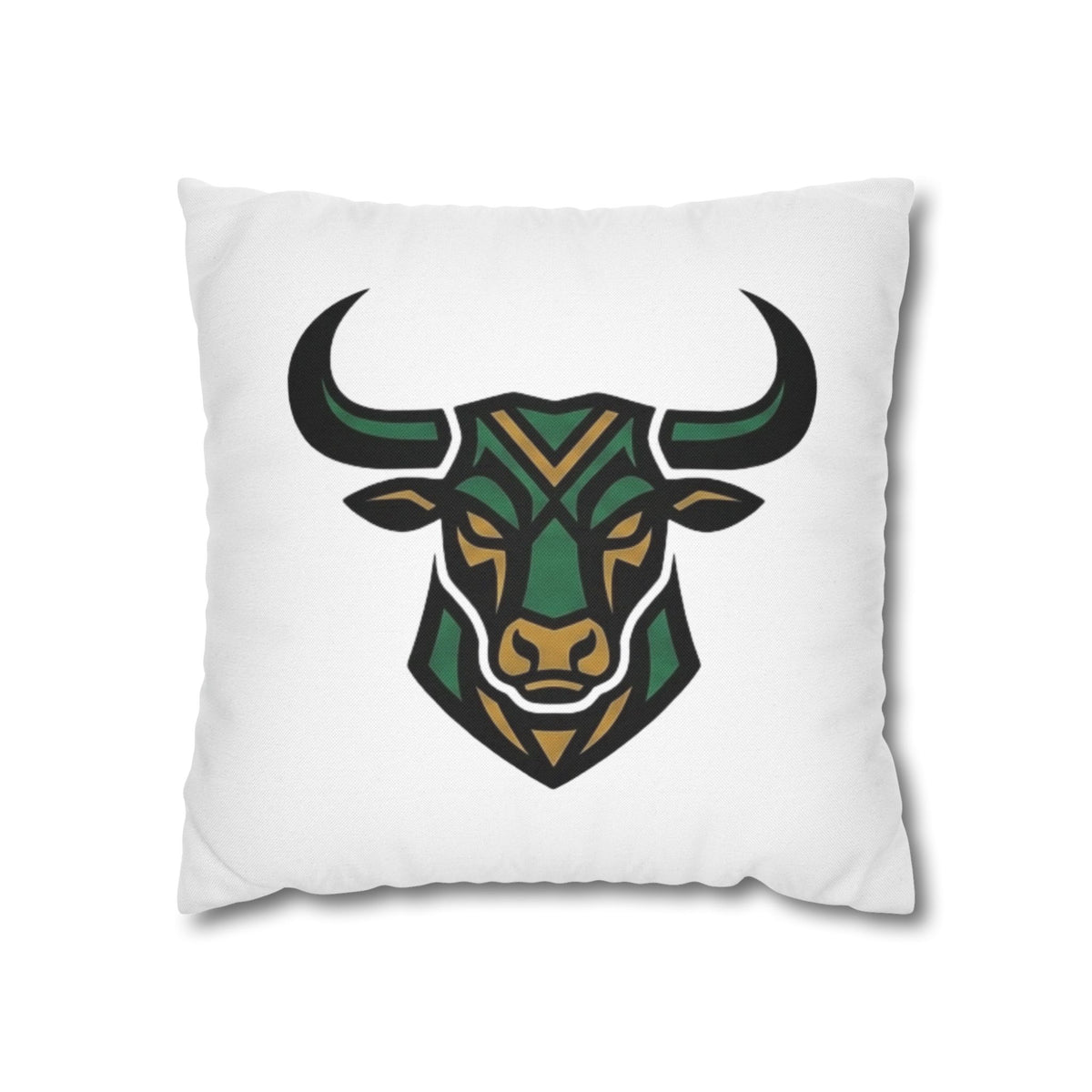 Taurus Geometric Bull Throw Pillowcase — Green Tribal Bull Accent Pillow