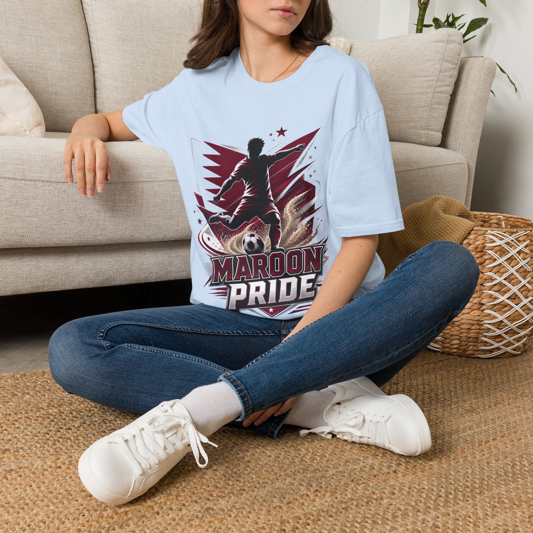 Qatar Maroon Pride Soccer T-Shirt — Silhouette Player Graphic Tee