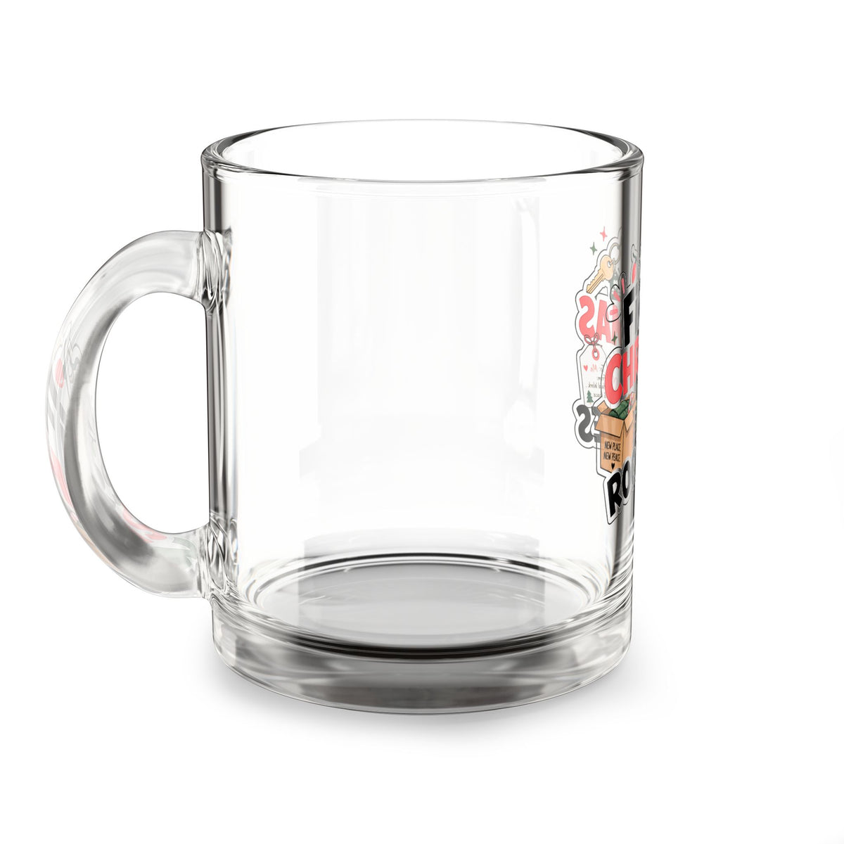 Modern Day Christmas Glass Mug  10oz Glass Mug - "First Christmas: No Roommates" 10oz Holiday Coffee Cup