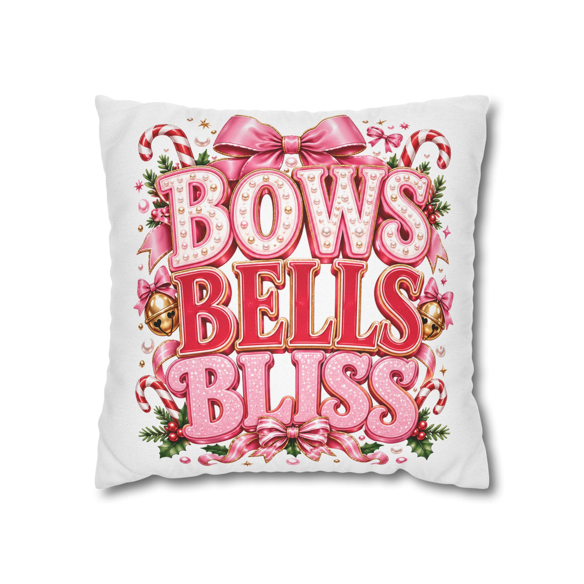 Bows Bells Bliss Decorative Throw Pillowcase Modern Day Christmas