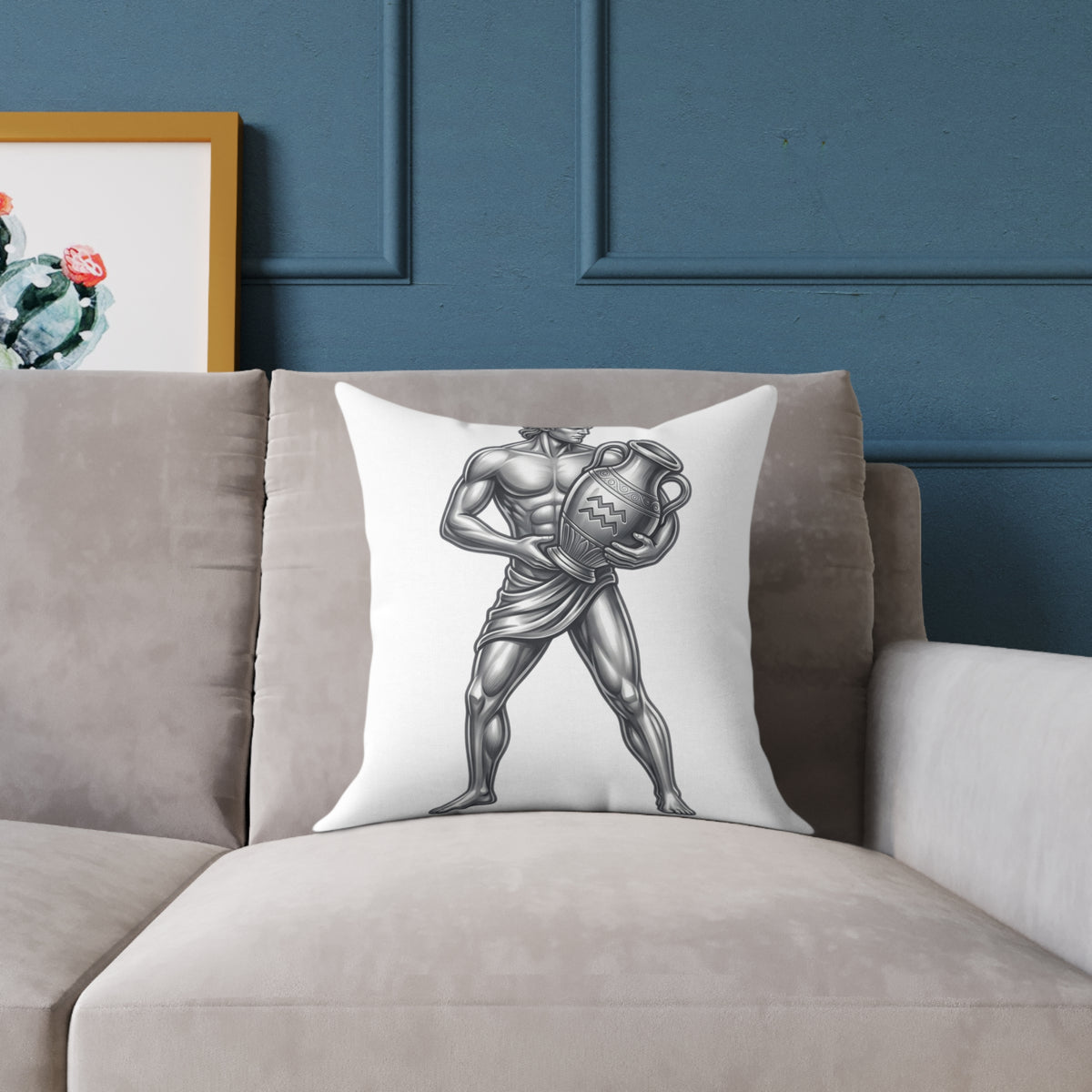 Aquarius Zodiac Pillow — Silver Water-Bearer Decorative Square Throw Pillow