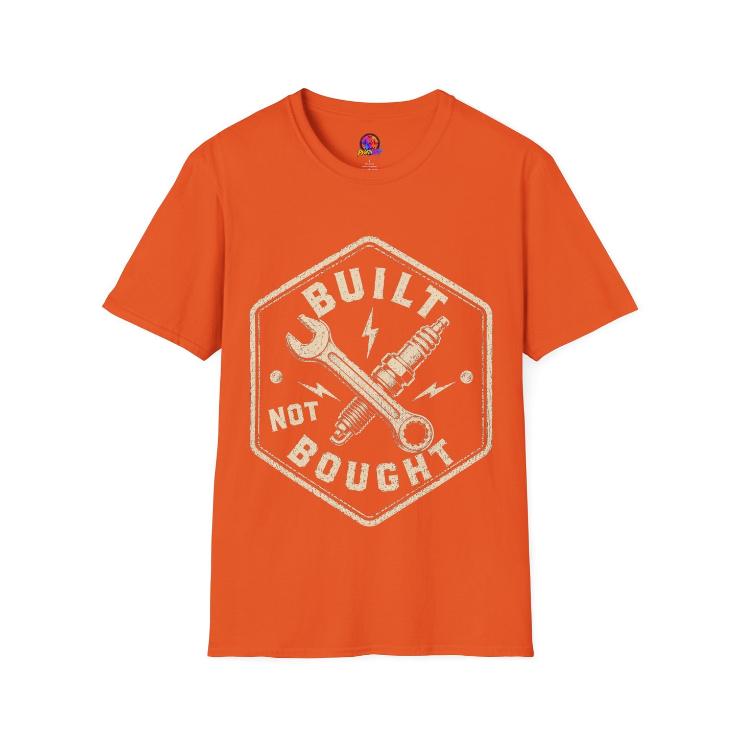 Built Not Bought T-Shirt — Vintage Mechanic Wrench & Spark Plug Tee