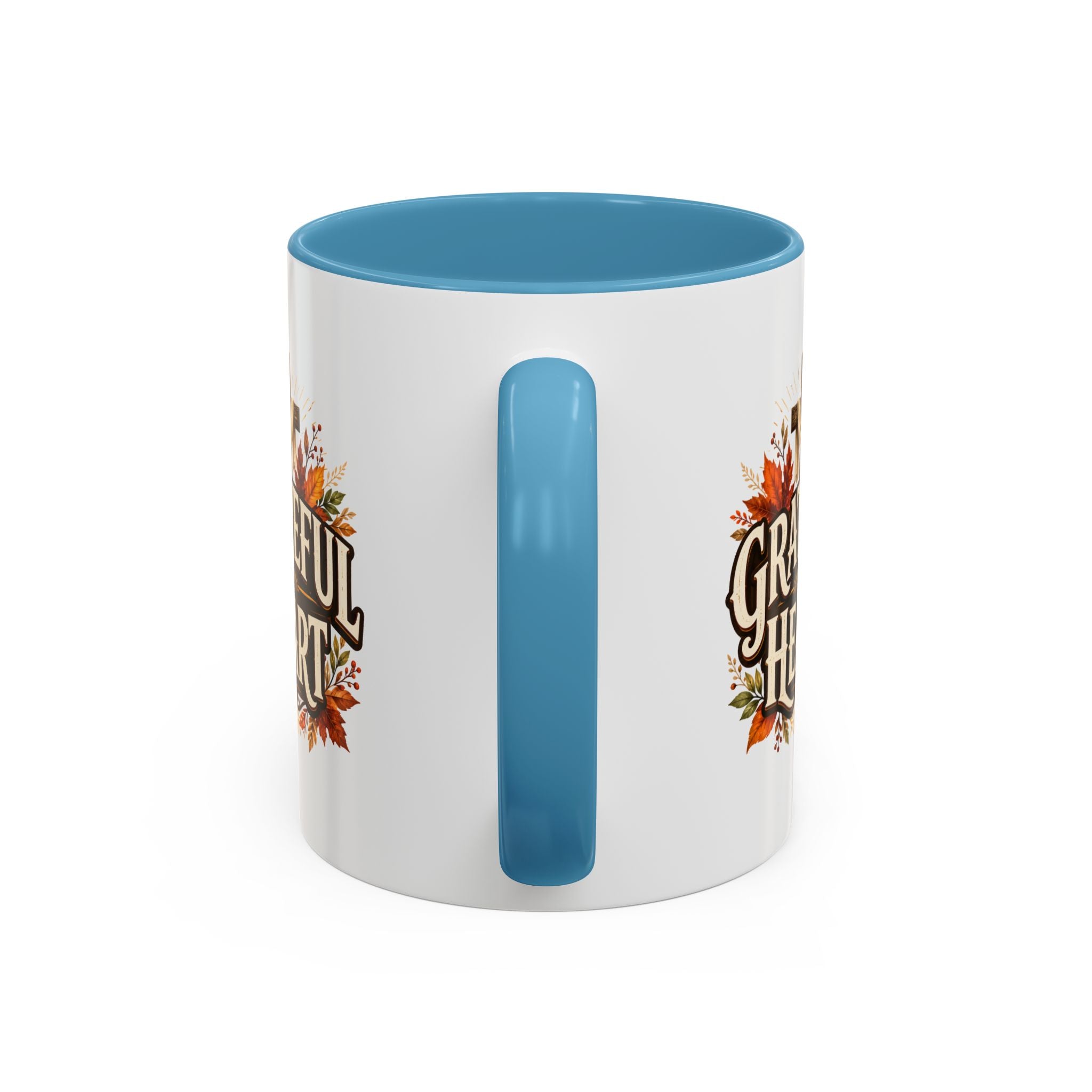 Thanksgiving Mug Grateful Heart Accent Coffee Mug – Autumn Leaves & Cross Spiritual Thanksgiving Gift