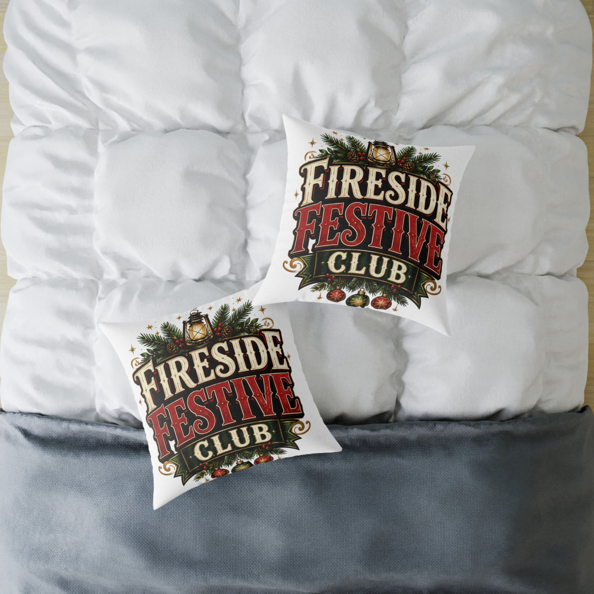 Christmas Fireside Festive Club Pillow — Holiday Christmas Decorative Throw Pillow