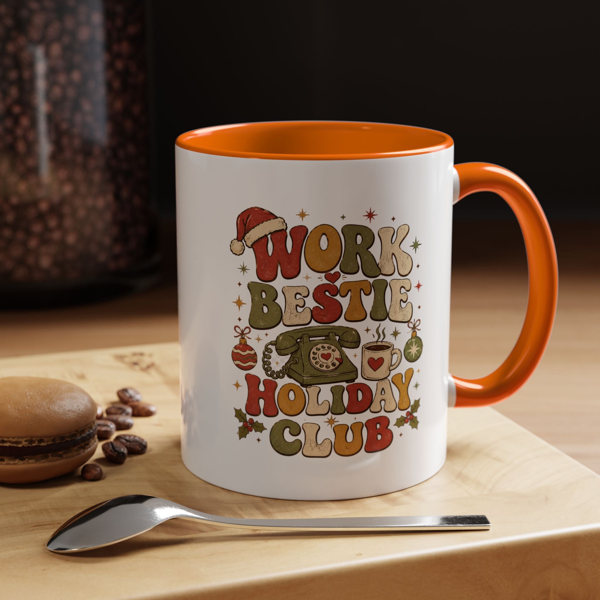 Modern Day Christmas Work Bestie Holiday Club Coffee Mug — Retro Christmas Accent Mug