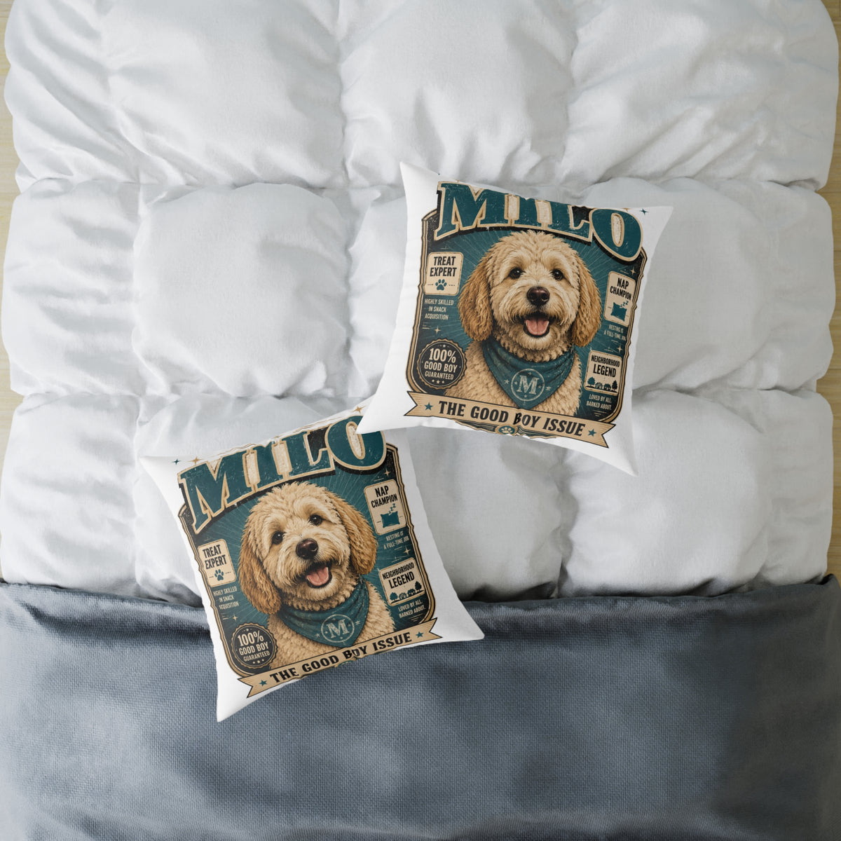 Milo Bailey Dog Dad Mom Milo Dog Cover Pillow — Personalized Cute Golden Doodle Accent Pillow