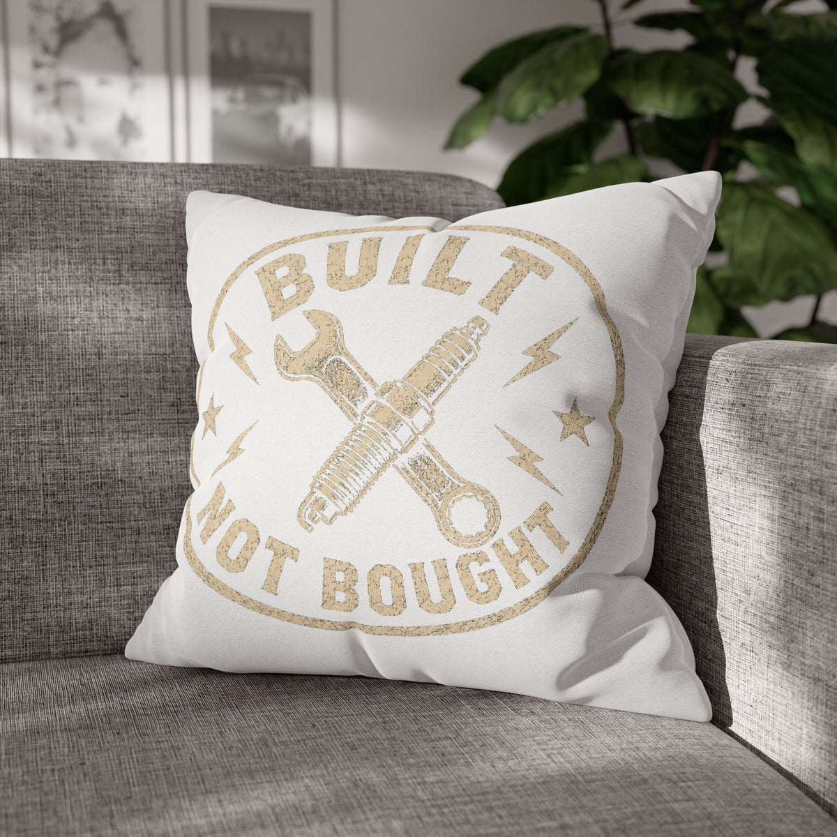 Built Not Bought Decorative Pillowcase Milo Bailey Dog Dad Mom — Mechanic Tool Wrench Spark Plug Graphic