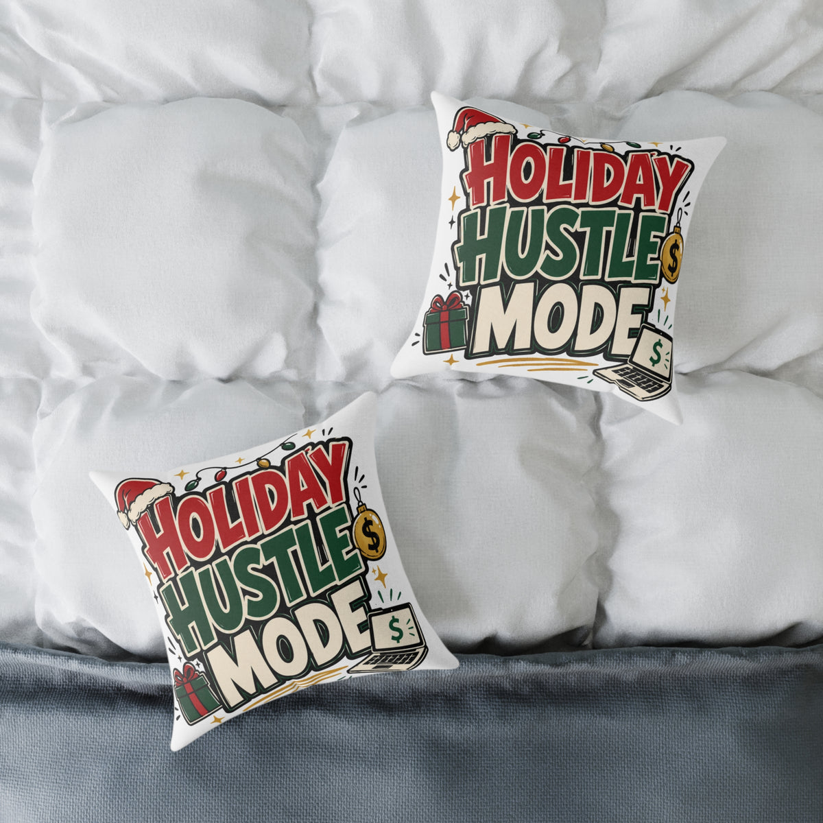 Modern Day Christmas Holiday Hustle Mode Square Poly Canvas Pillow