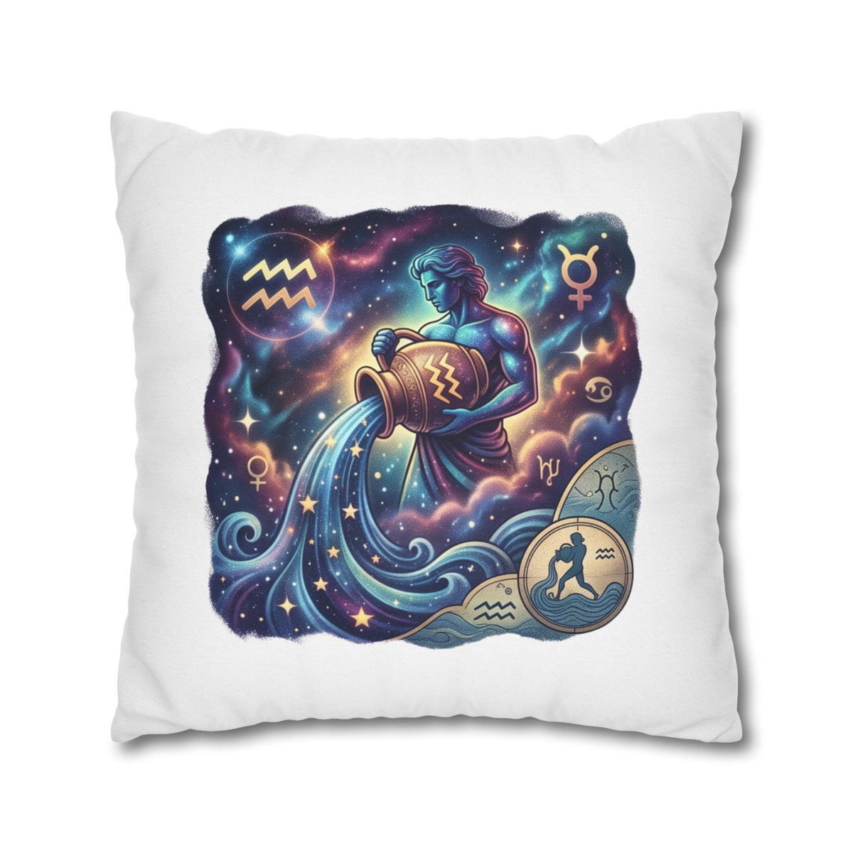 Aquarius Zodiac Pillowcase — Water Bearer Astrology Cushion Cover