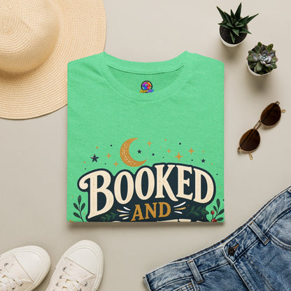 Booked and Cozy T-Shirt — Cozy Reading Graphic Tee (Books, Moon & Stars)