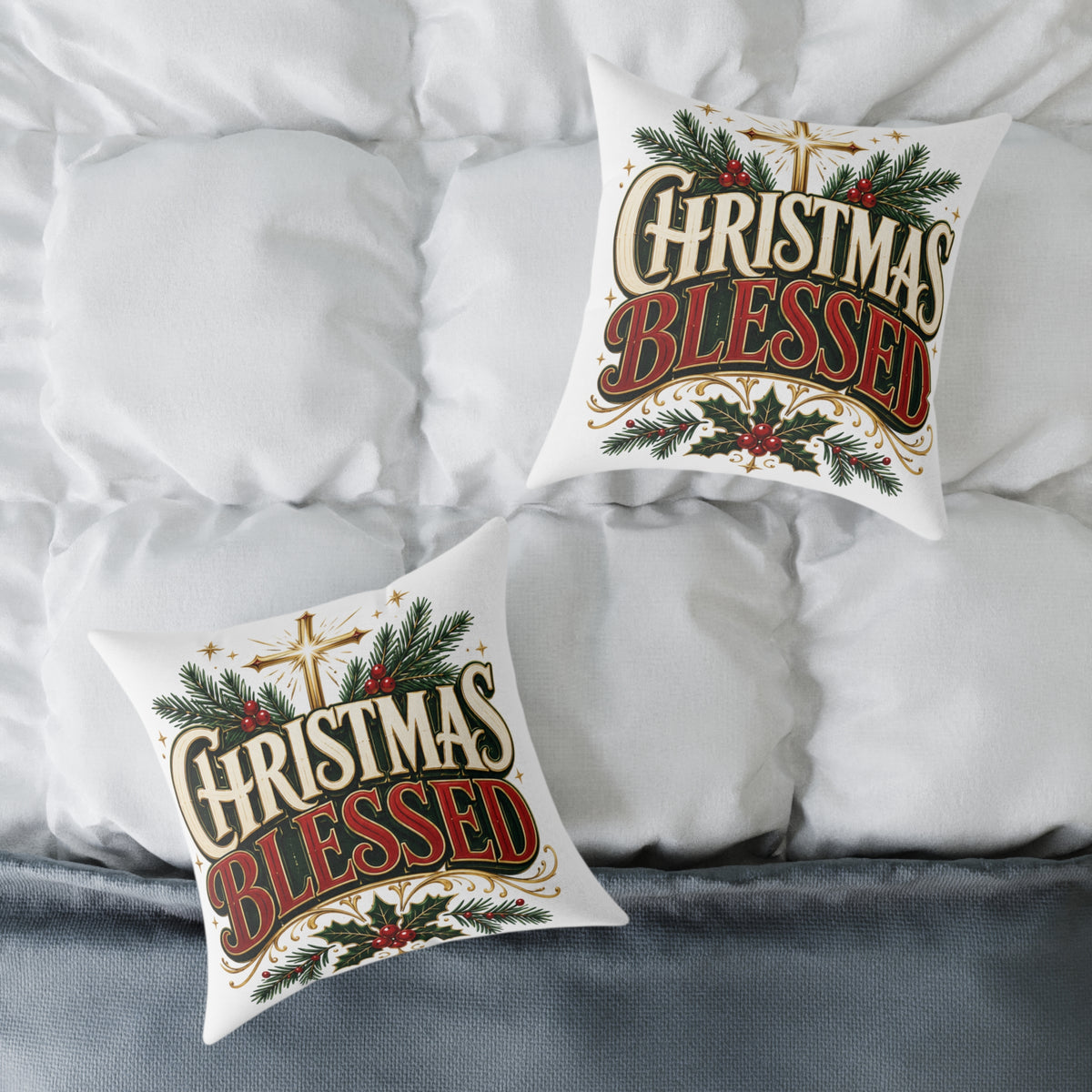 Christmas Blessed Square Poly Canvas Pillow
