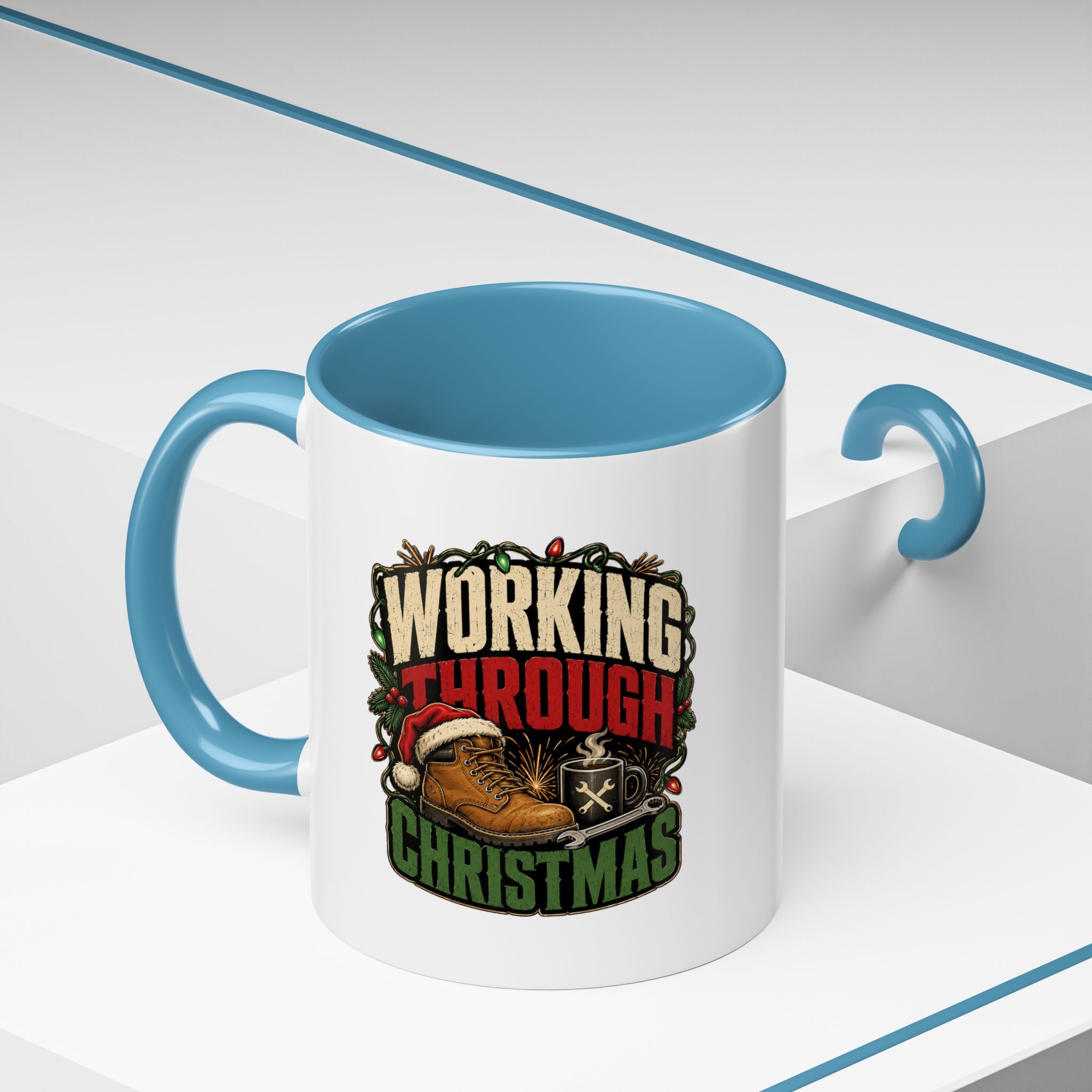 Modern Day Christmas Working Through Christmas Coffee Mug — Funny Holiday Work & Overtime Gift