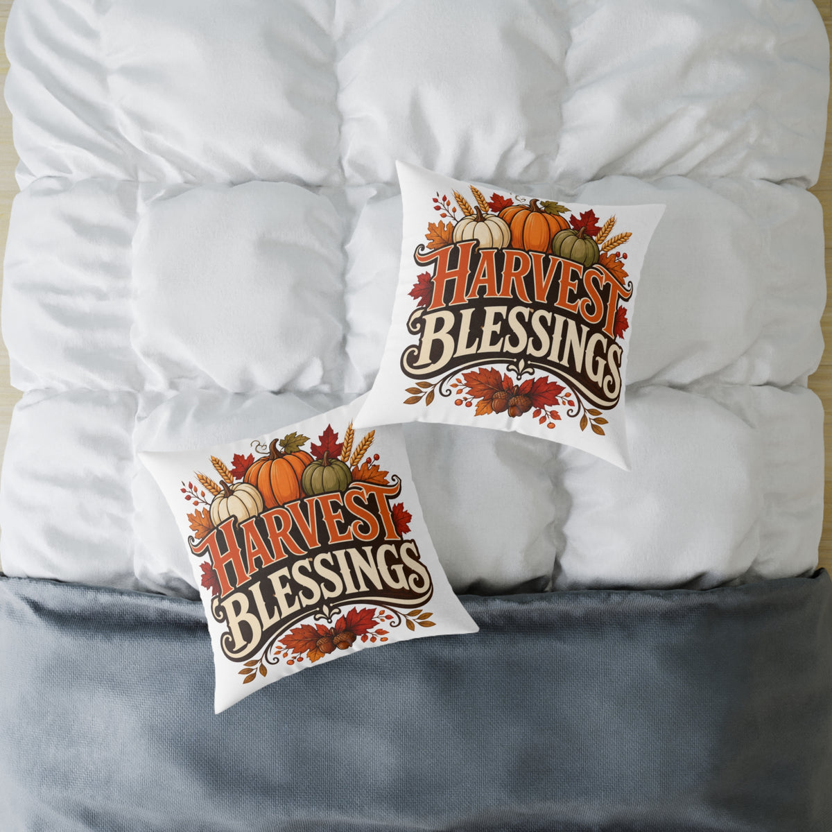 Thanksgiving Harvest Blessings Fall Throw Pillow — Autumn Pumpkin Decorative Pillow