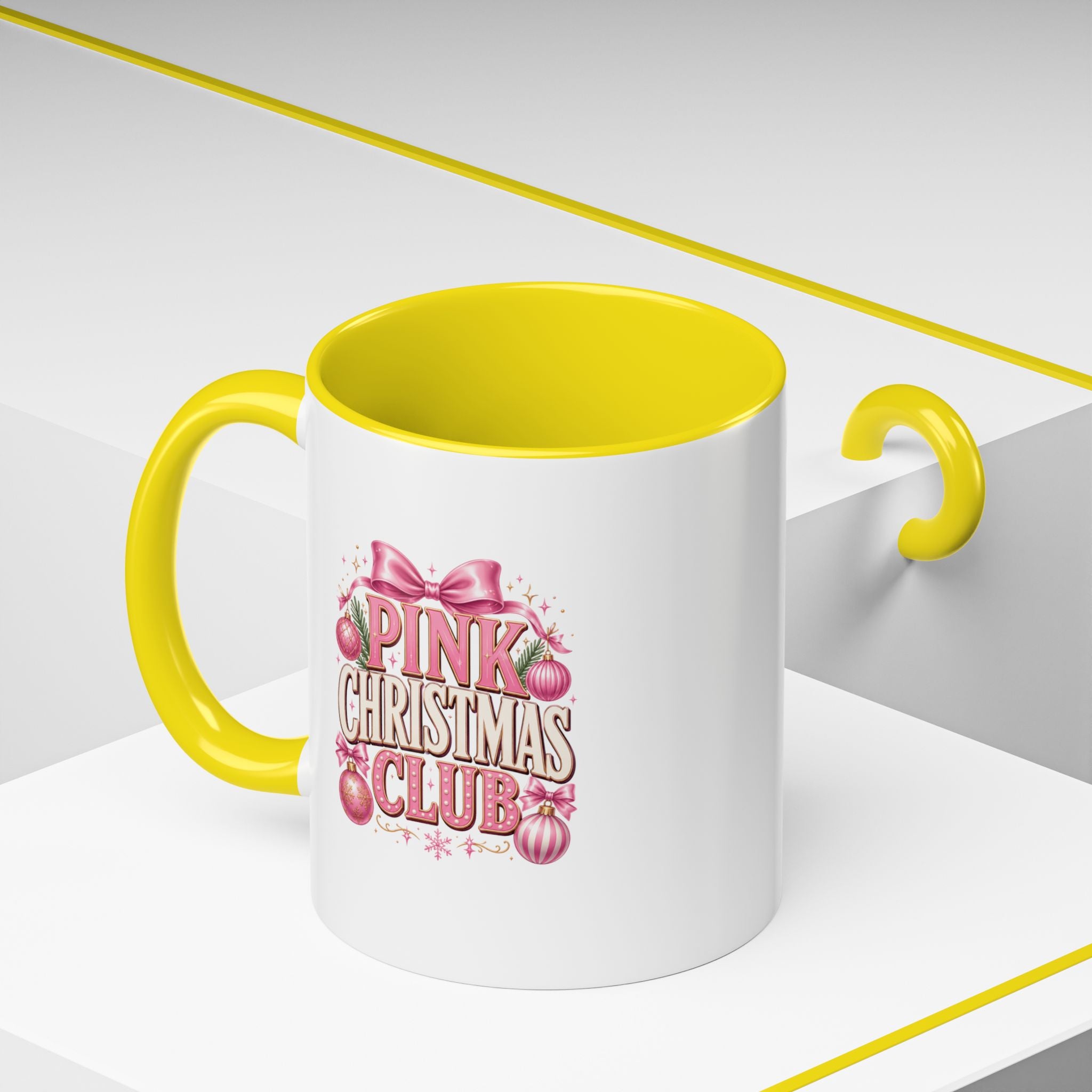 Pink Christmas Club Accent Coffee Mug — Festive Holiday Coffee Cup