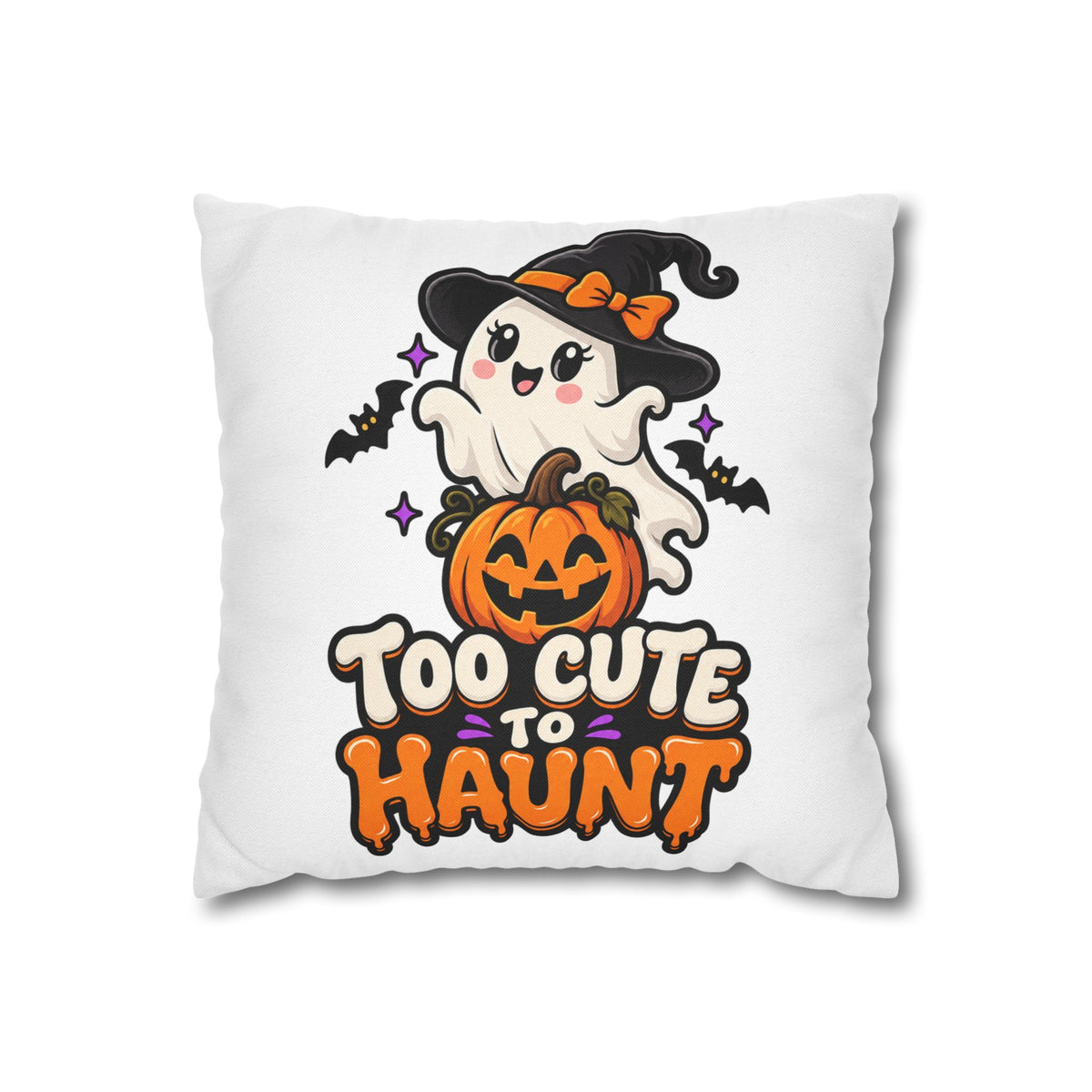 Halloween Pillowcase — "Too Cute to Haunt" Ghost Pumpkin Decorative Pillow Cover