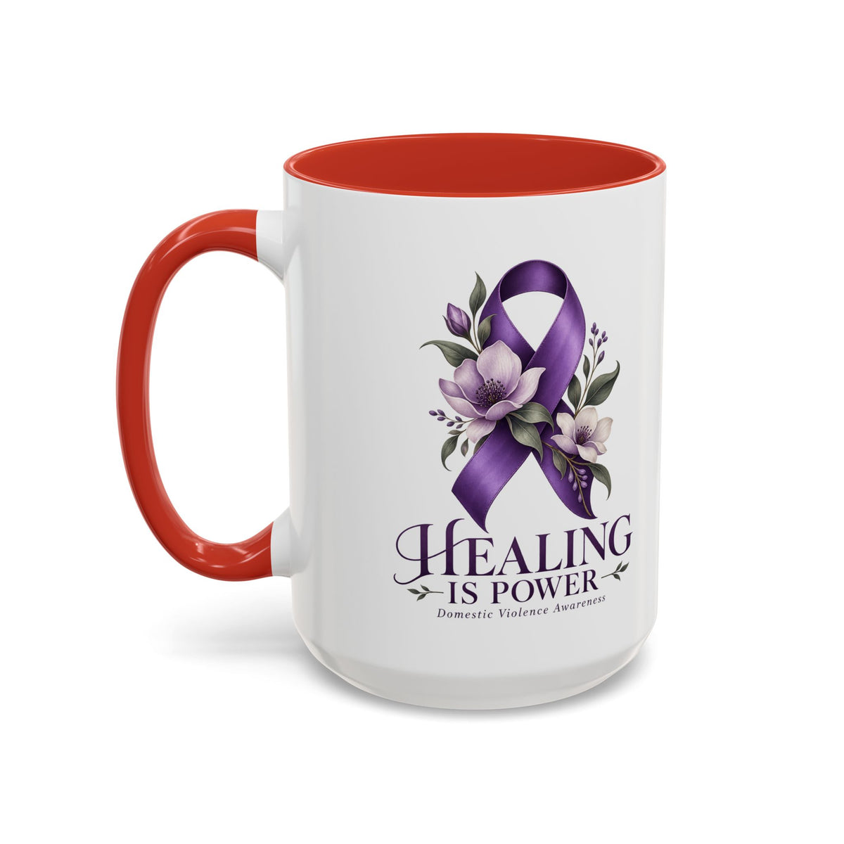 Healing Is Power Purple Ribbon Coffee Mug — Domestic Violence Awareness Accent Mug (11/15oz)