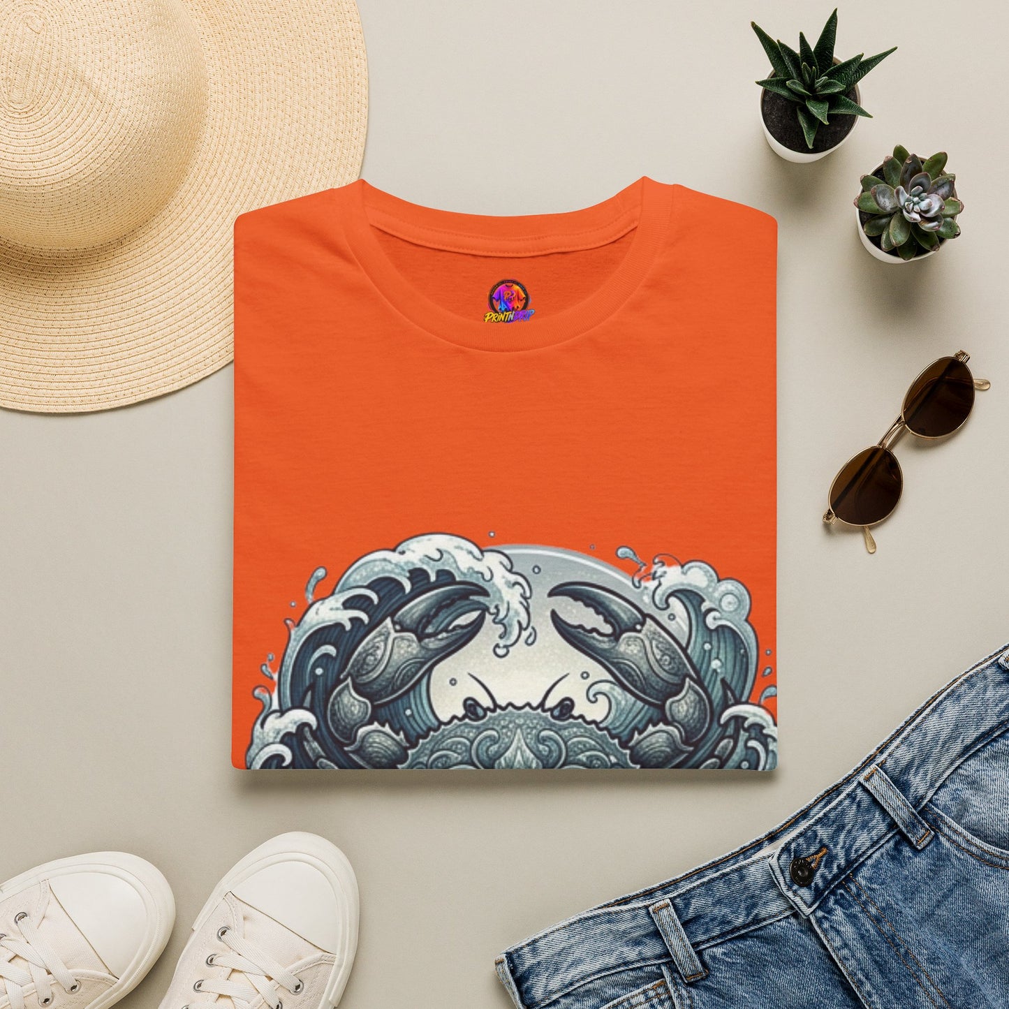 Crab and Waves Graphic T-Shirt — Coastal Oceanic Nautical Tee