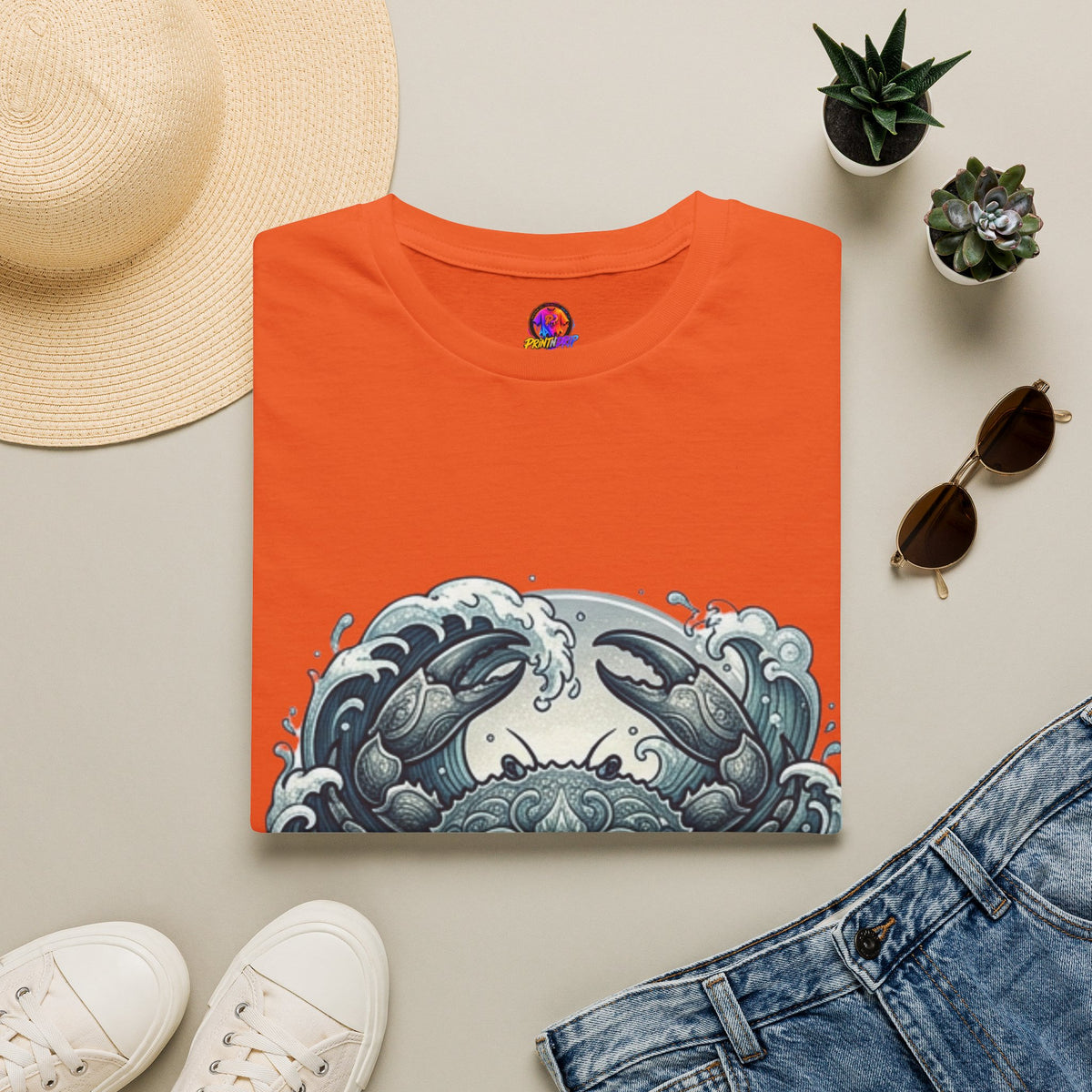 Crab and Waves Graphic T-Shirt — Coastal Oceanic Nautical Tee
