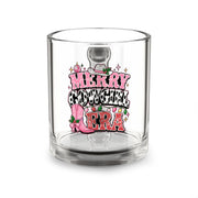 Modern Day Christmas Glass Mug  10oz Glass Mug — Merry Cowgirl Era Pink Cowgirl Christmas Design