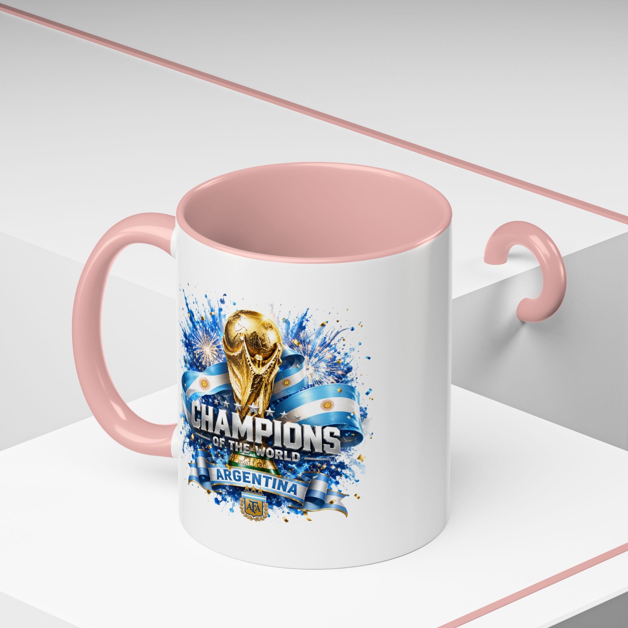 Argentina World Champions Coffee Mug — 'Champions of the World' Soccer Trophy Design