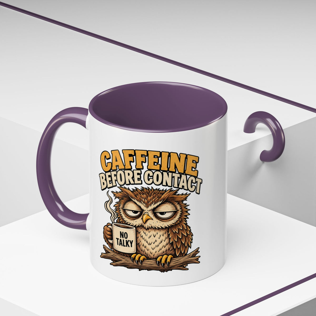 Funny And Witty "Caffeine Before Contact" Accent Coffee Mug (11, 15oz)