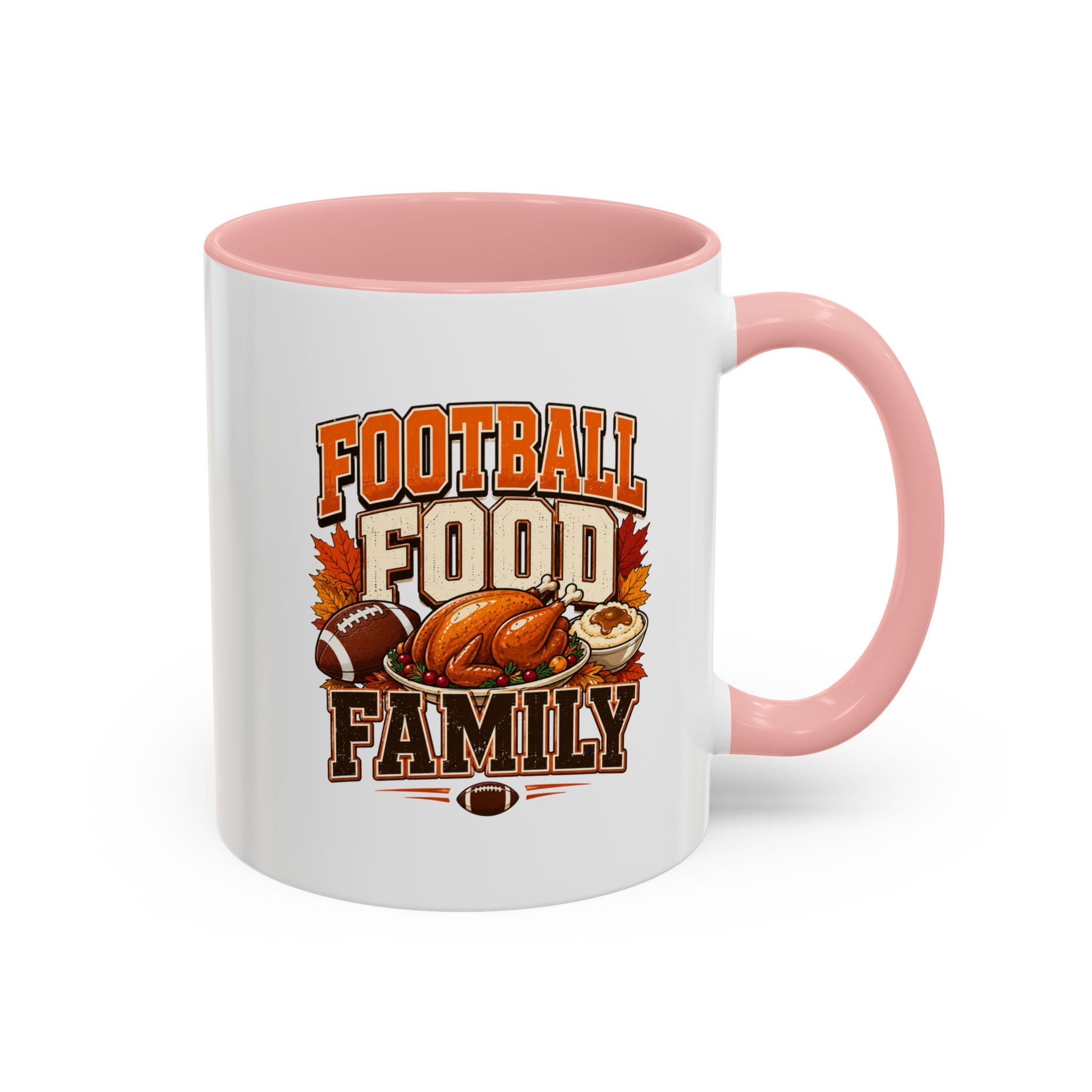 Thanksgiving Mug Football, Food & Family Coffee Mug — Thanksgiving Game Day Accent Mug