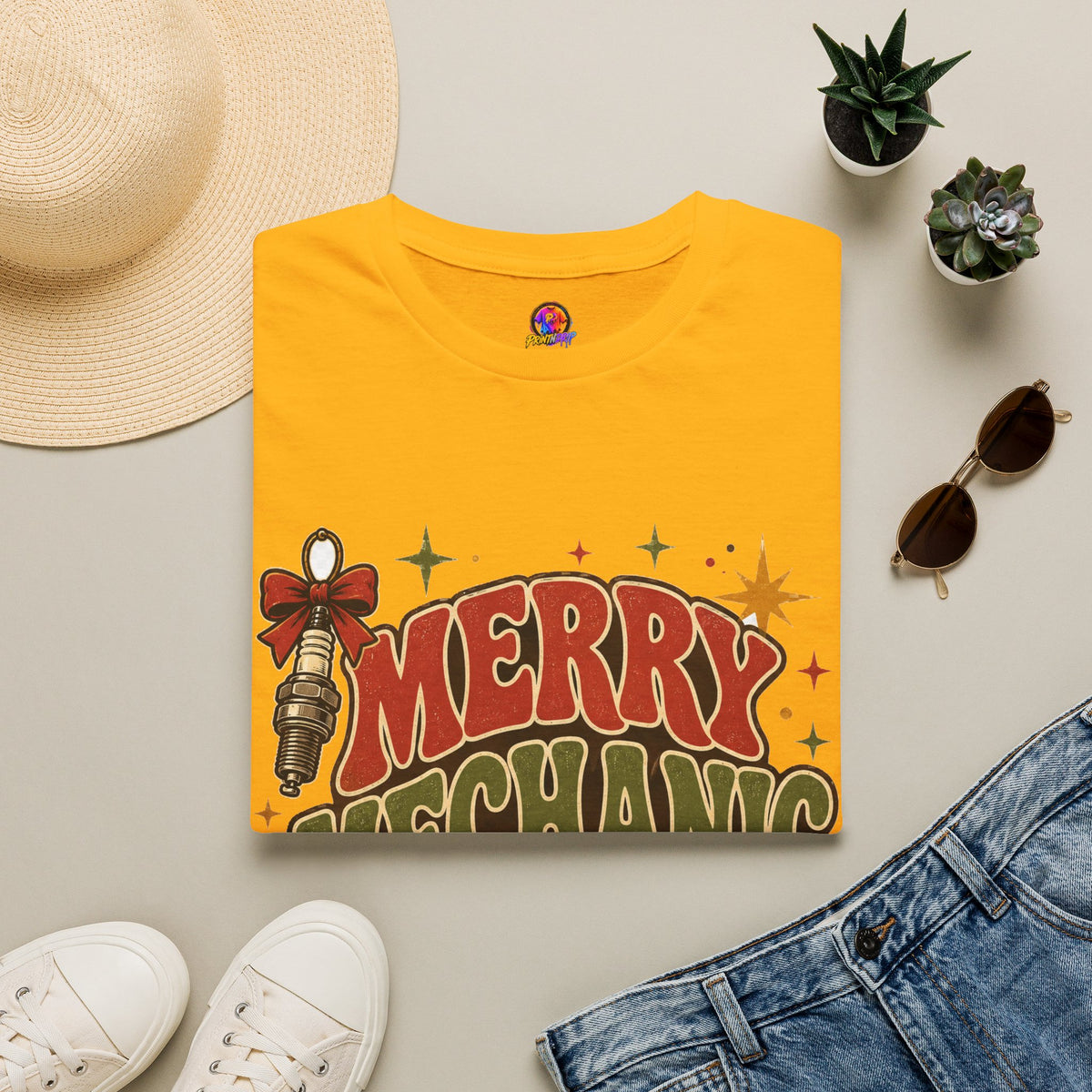 Merry Mechanic Mood T‑Shirt — Retro Holiday Auto Technician Gift